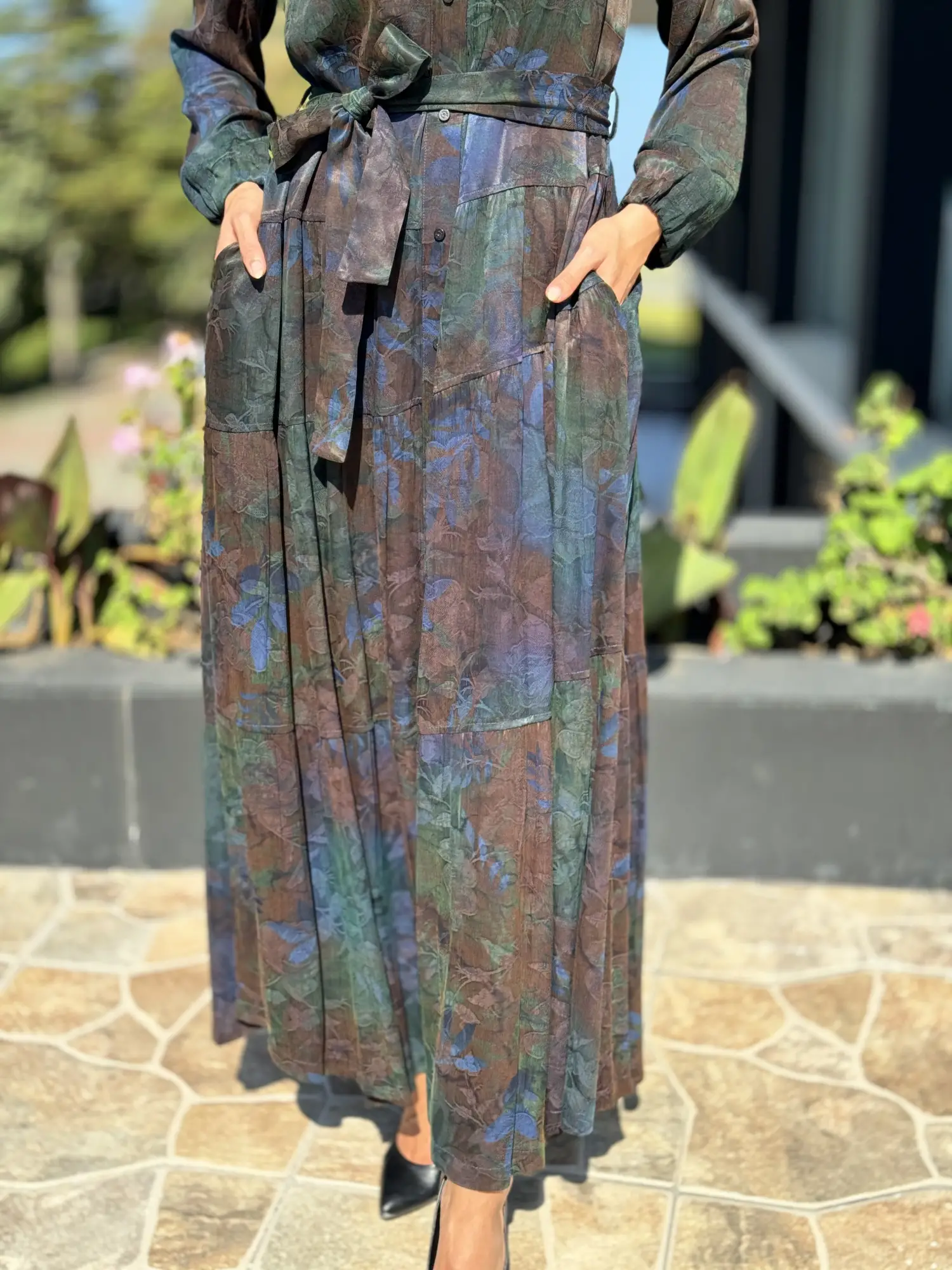 Misswhence Jakarlı Desenli İpek Gömlek Elbise 36515