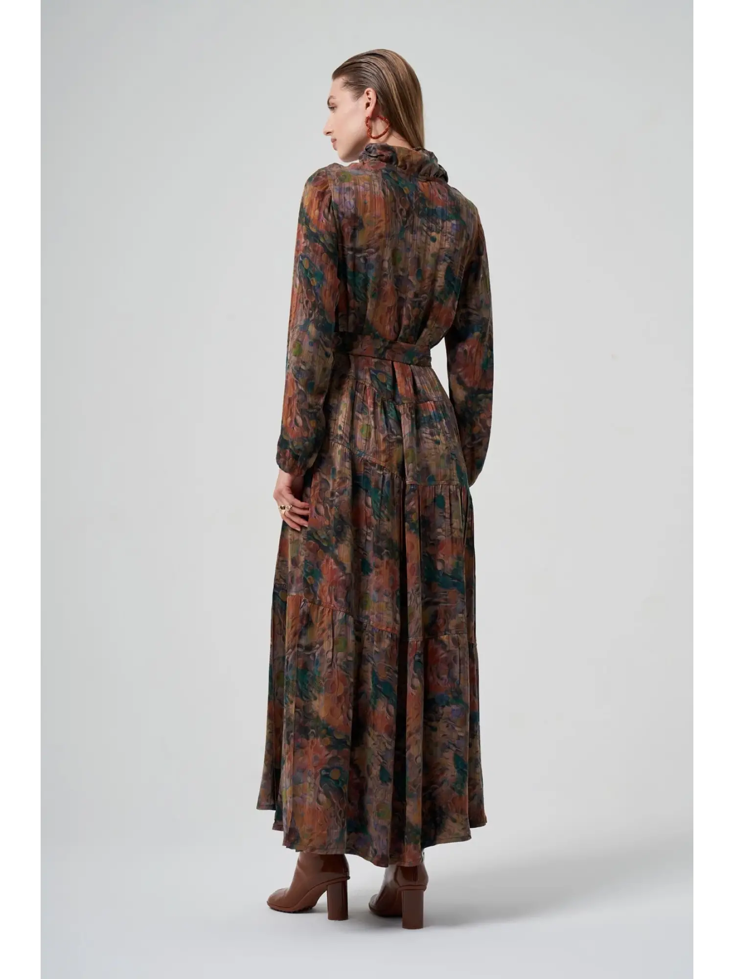 Misswhence Jakarlı Desenli İpek Gömlek Elbise 36515