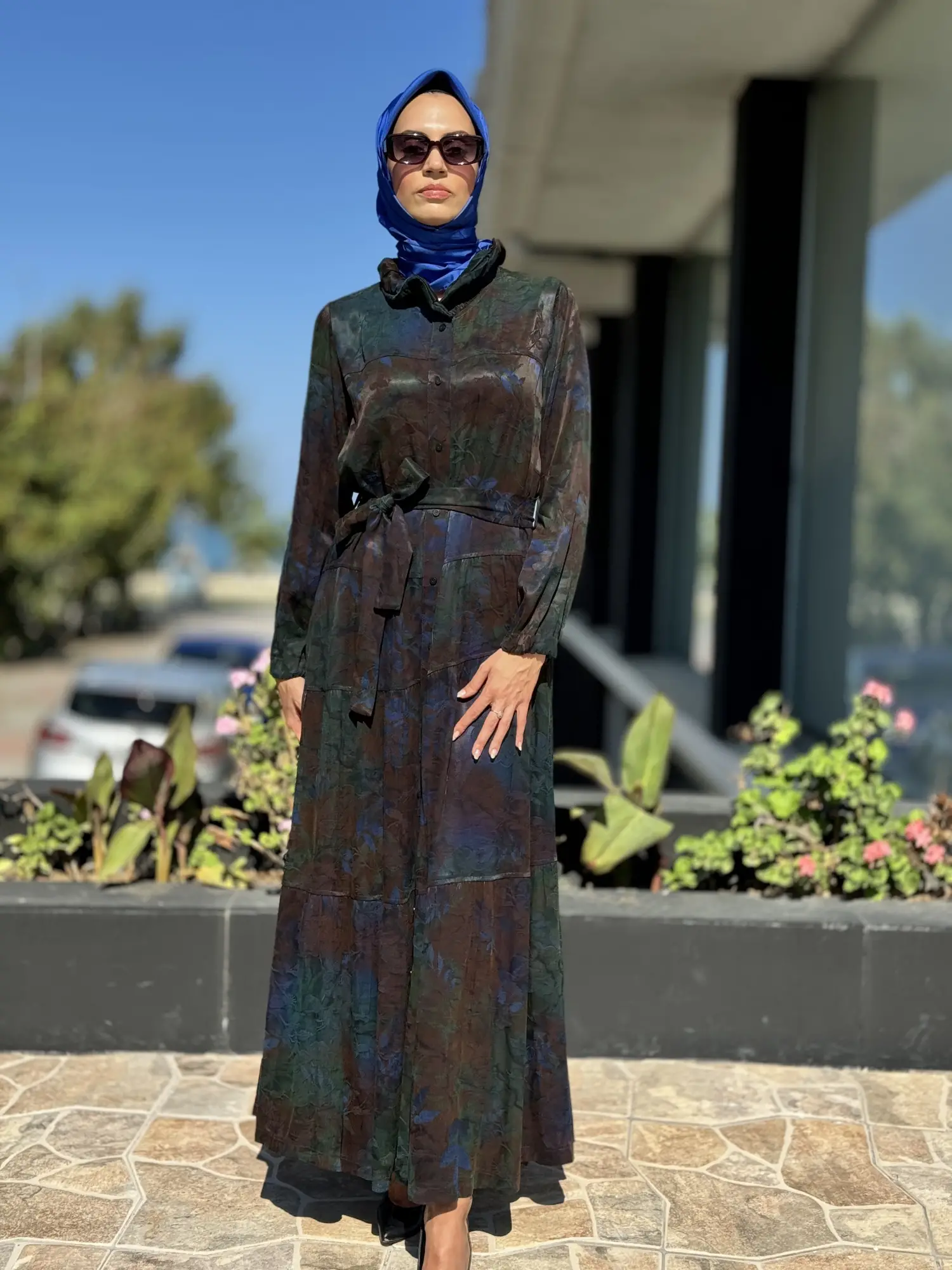 Misswhence Jakarlı Desenli İpek Gömlek Elbise 36515