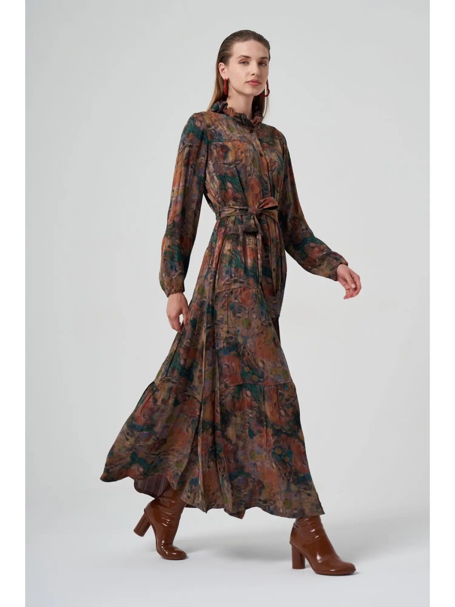 Misswhence Jakarlı Desenli İpek Gömlek Elbise 36515