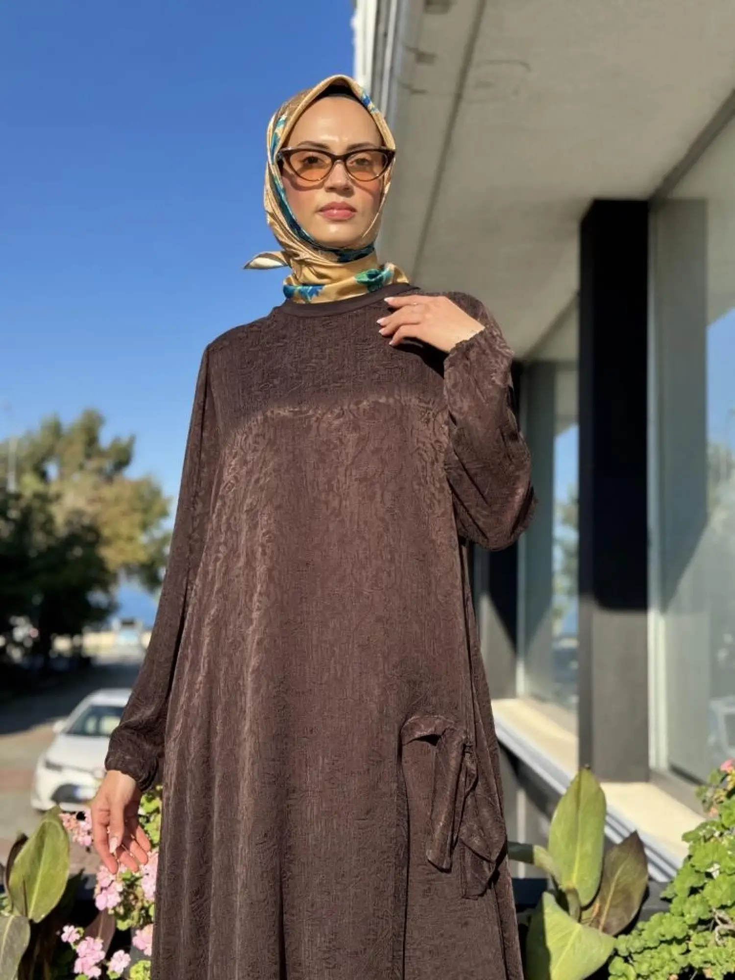 Misswhence Jakarlı Desenli İpek Tunik Pantolon Takım 36019