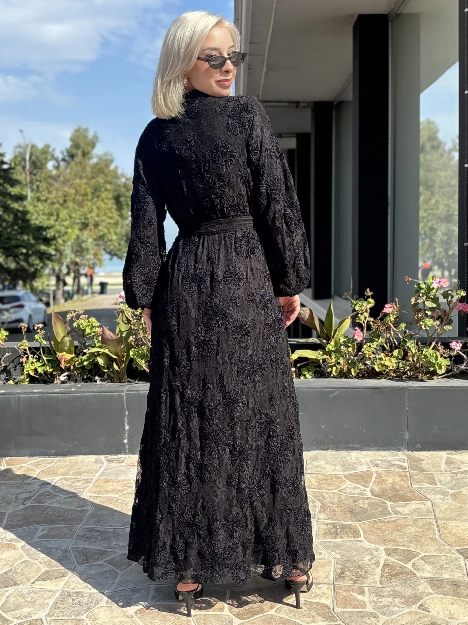 Misswhence Kadife Detaylı Güpür Elbise 40833
