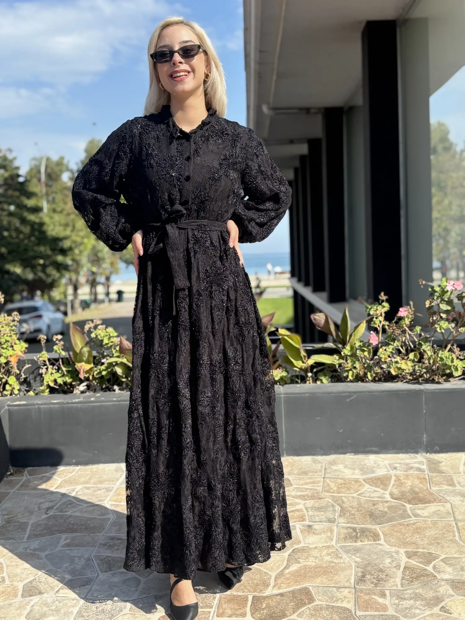 Misswhence Kadife Detaylı Güpür Elbise 40833