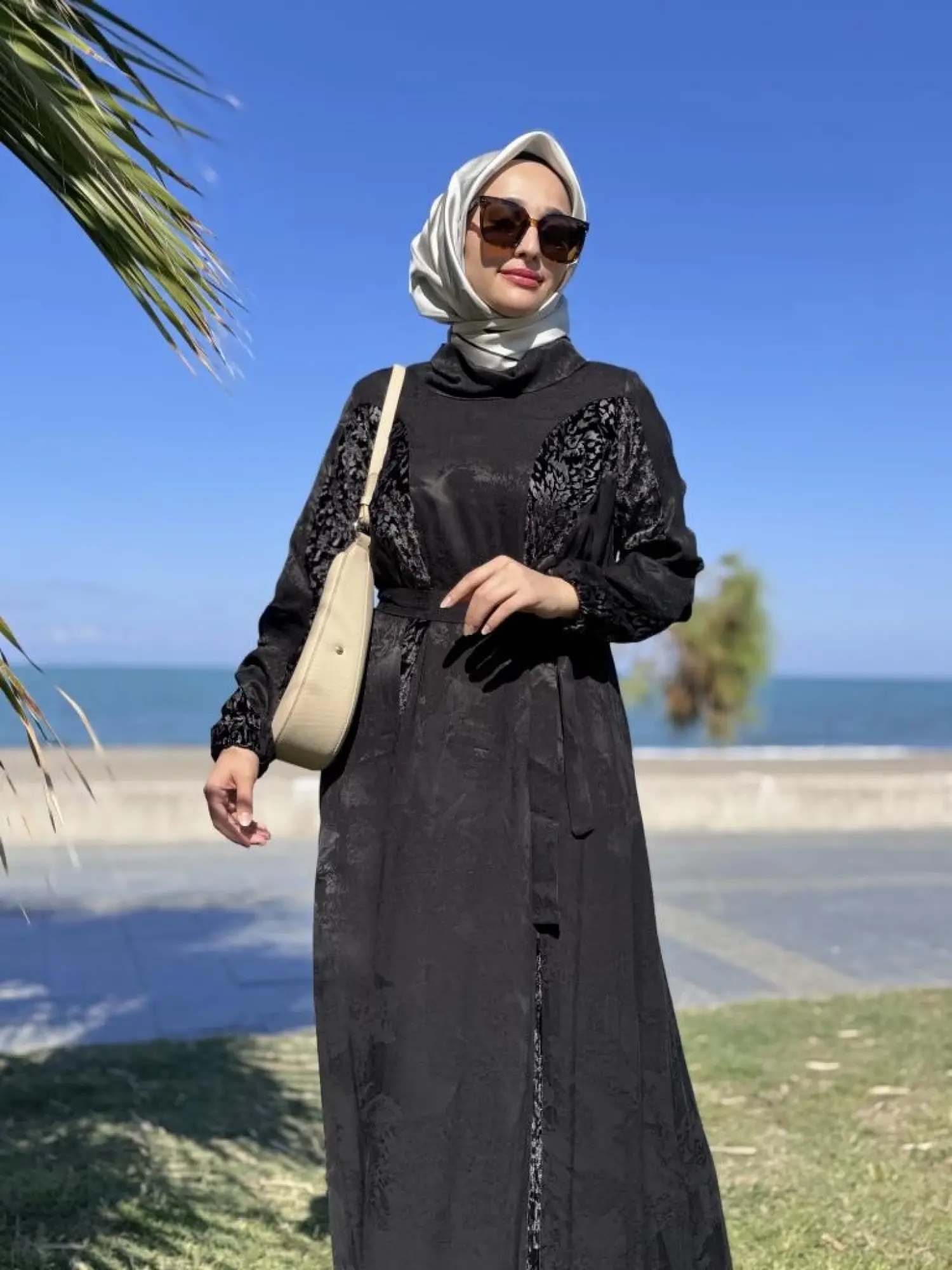 Misswhence Kadife Detaylı Jakarlı Cupra İpek Elbise 38801