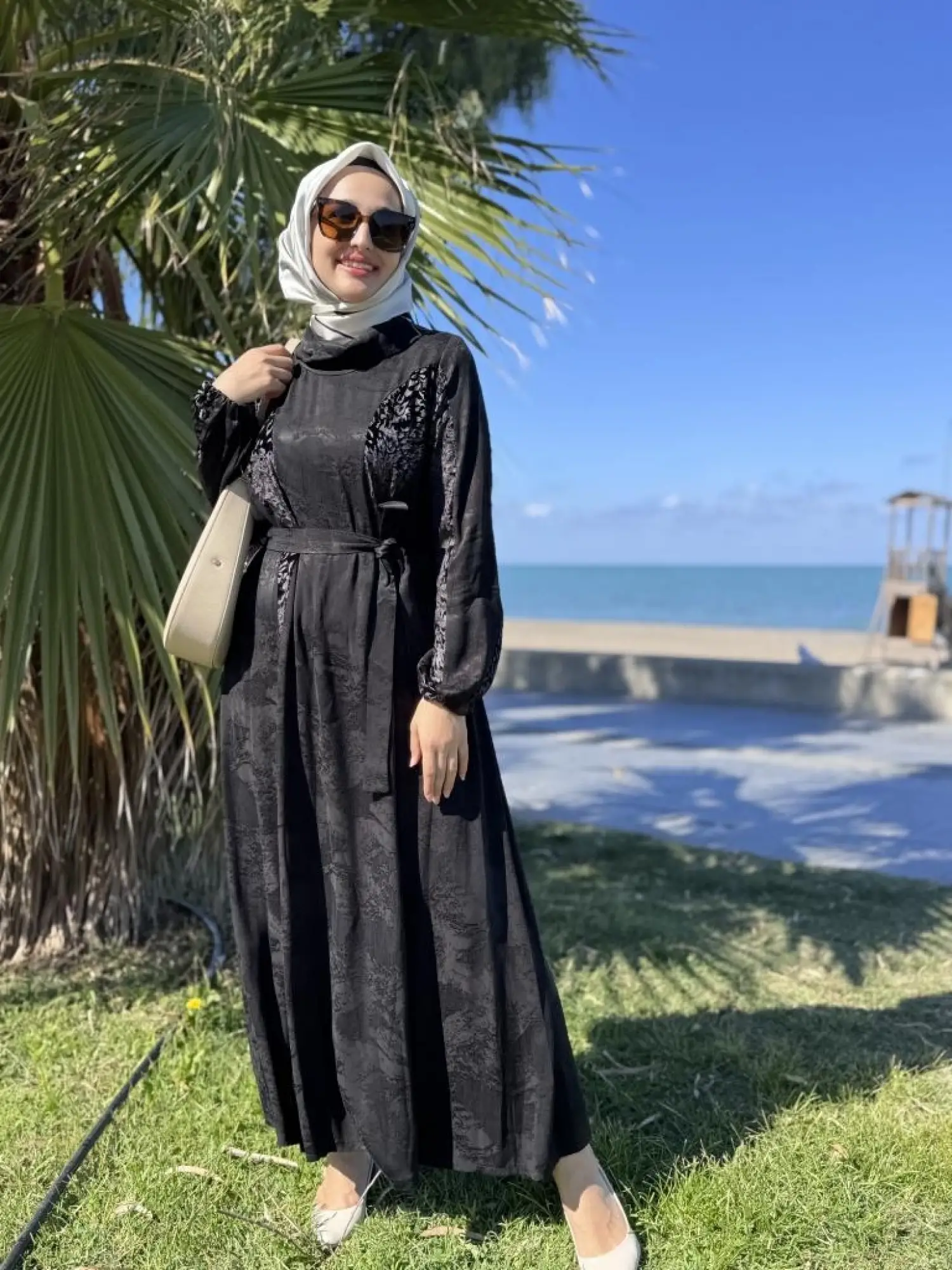 Misswhence Kadife Detaylı Jakarlı Cupra İpek Elbise 38801