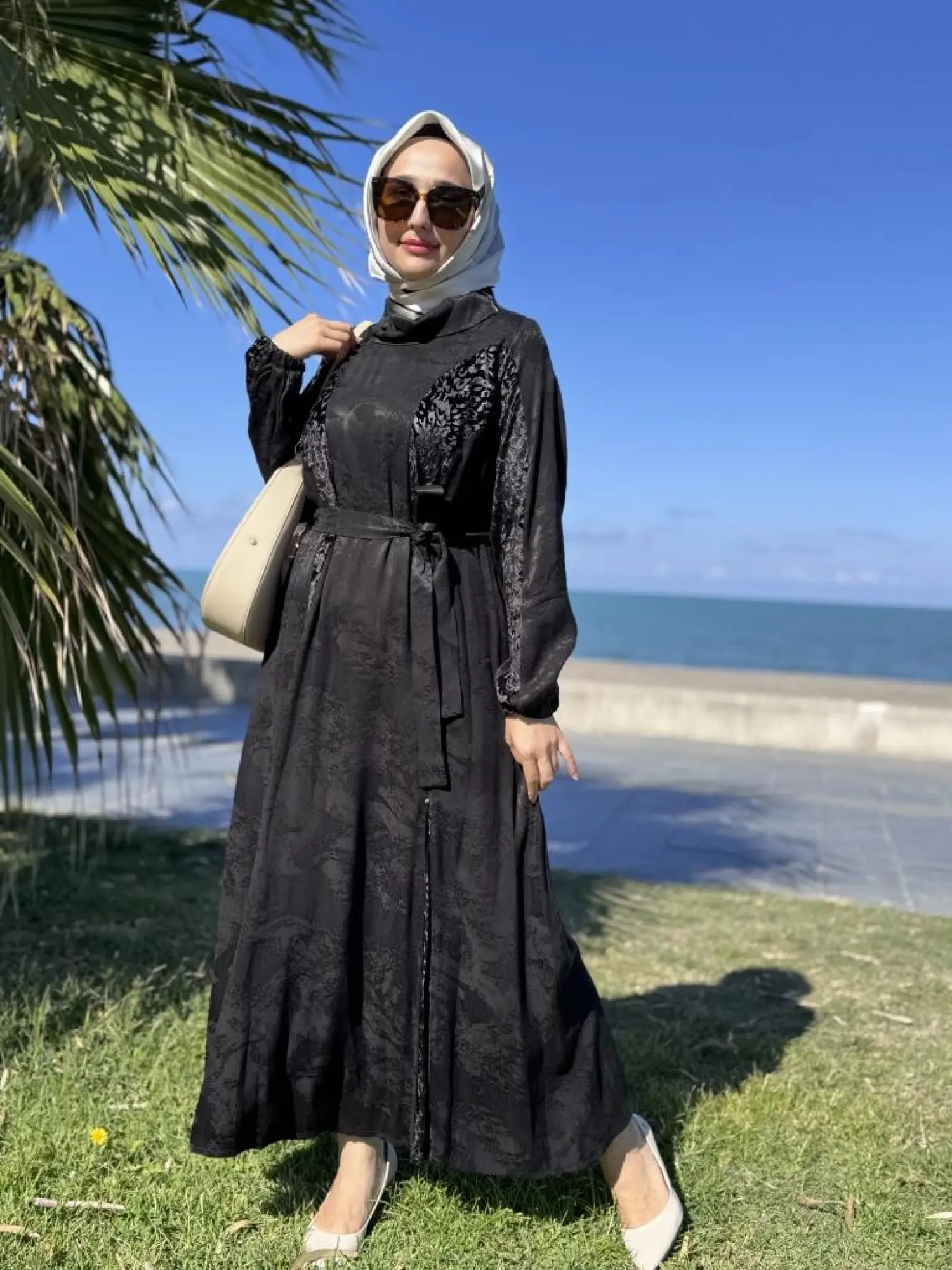 Misswhence Kadife Detaylı Jakarlı Cupra İpek Elbise 38801