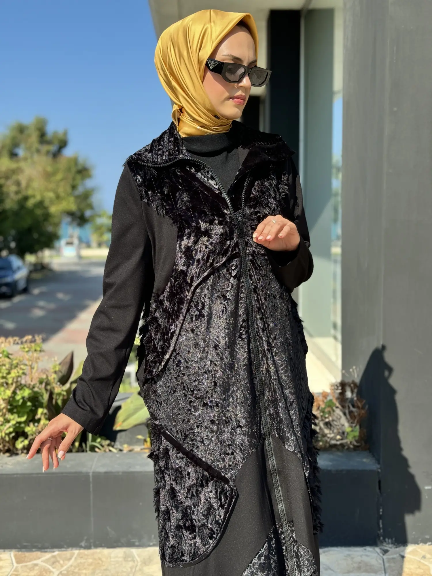 Misswhence Kadife Patchwork Siyah Pardesü 36410