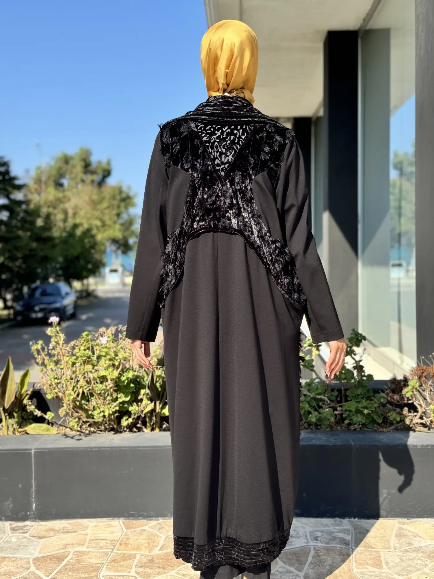 Misswhence Kadife Patchwork Siyah Pardesü 36410