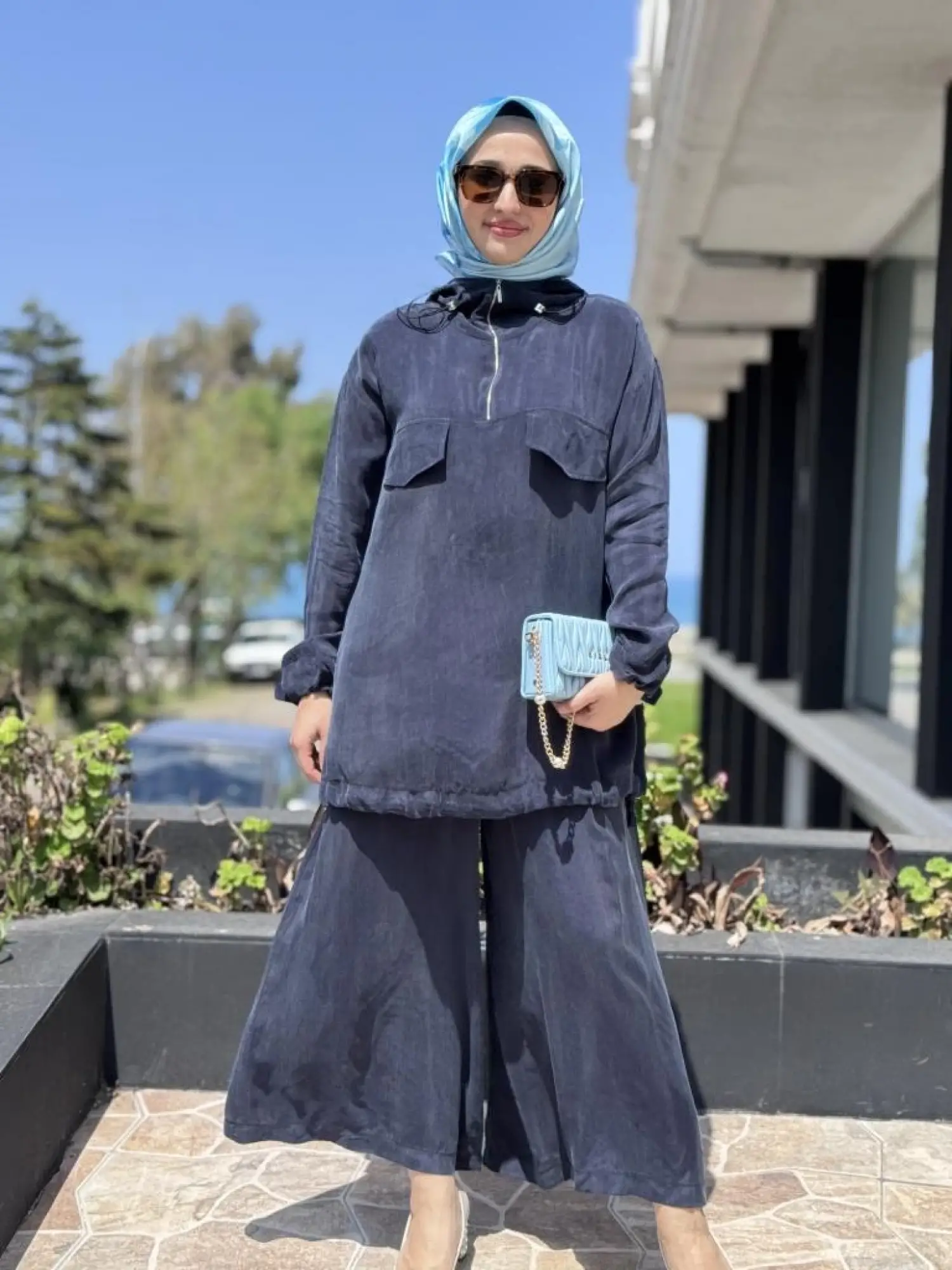 Misswhence Kapüşonlu Cep Detaylı Tunik Pantolon Takım 37007