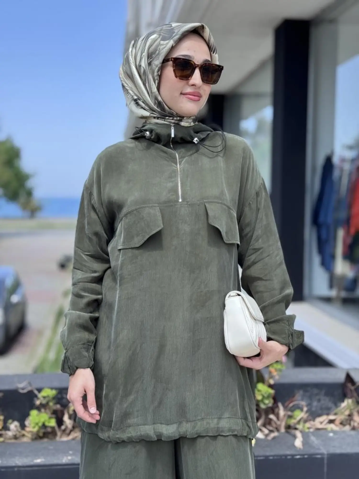 Misswhence Kapüşonlu Cep Detaylı Tunik Pantolon Takım 37007