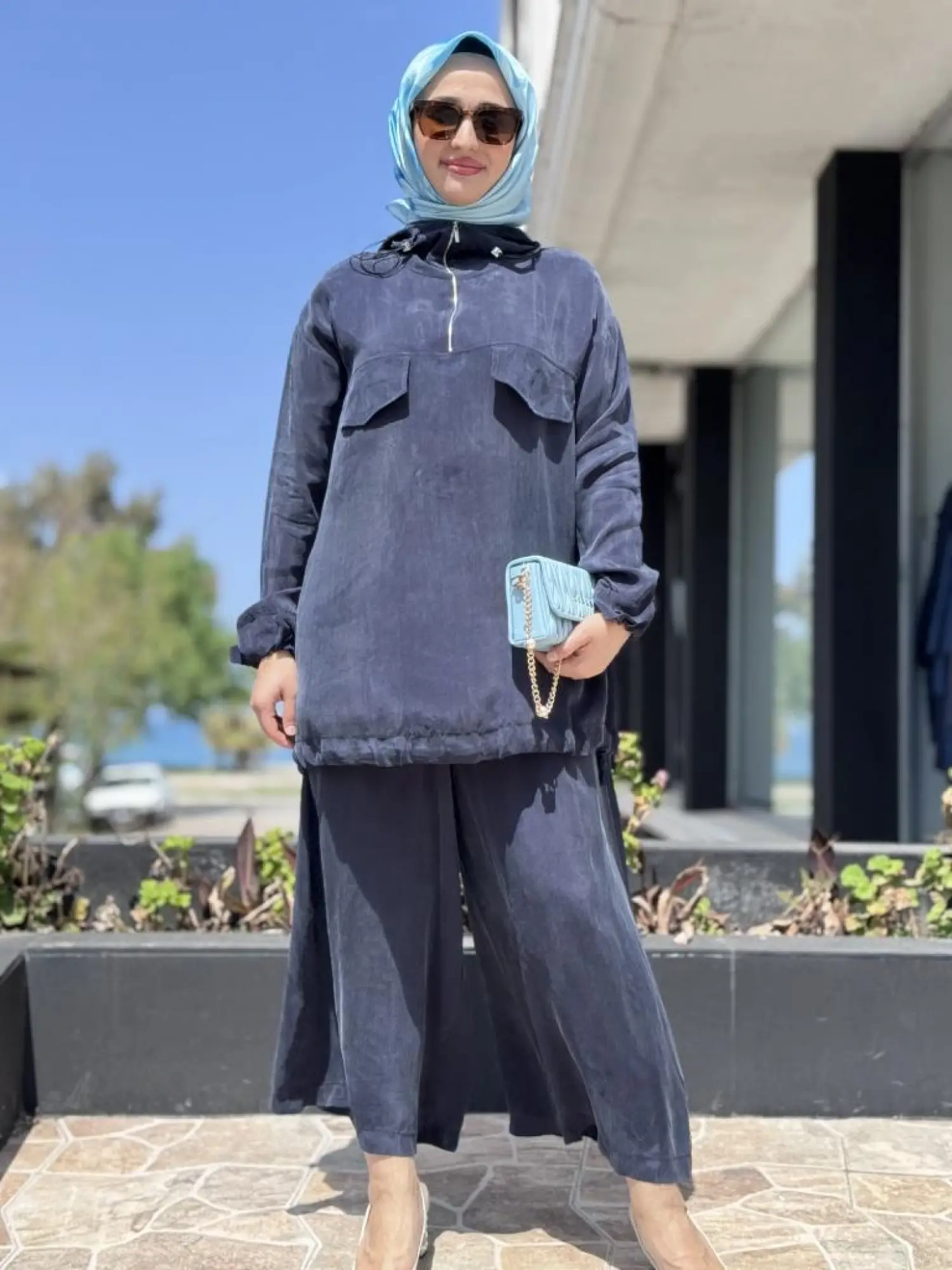 Misswhence Kapüşonlu Cep Detaylı Tunik Pantolon Takım 37007