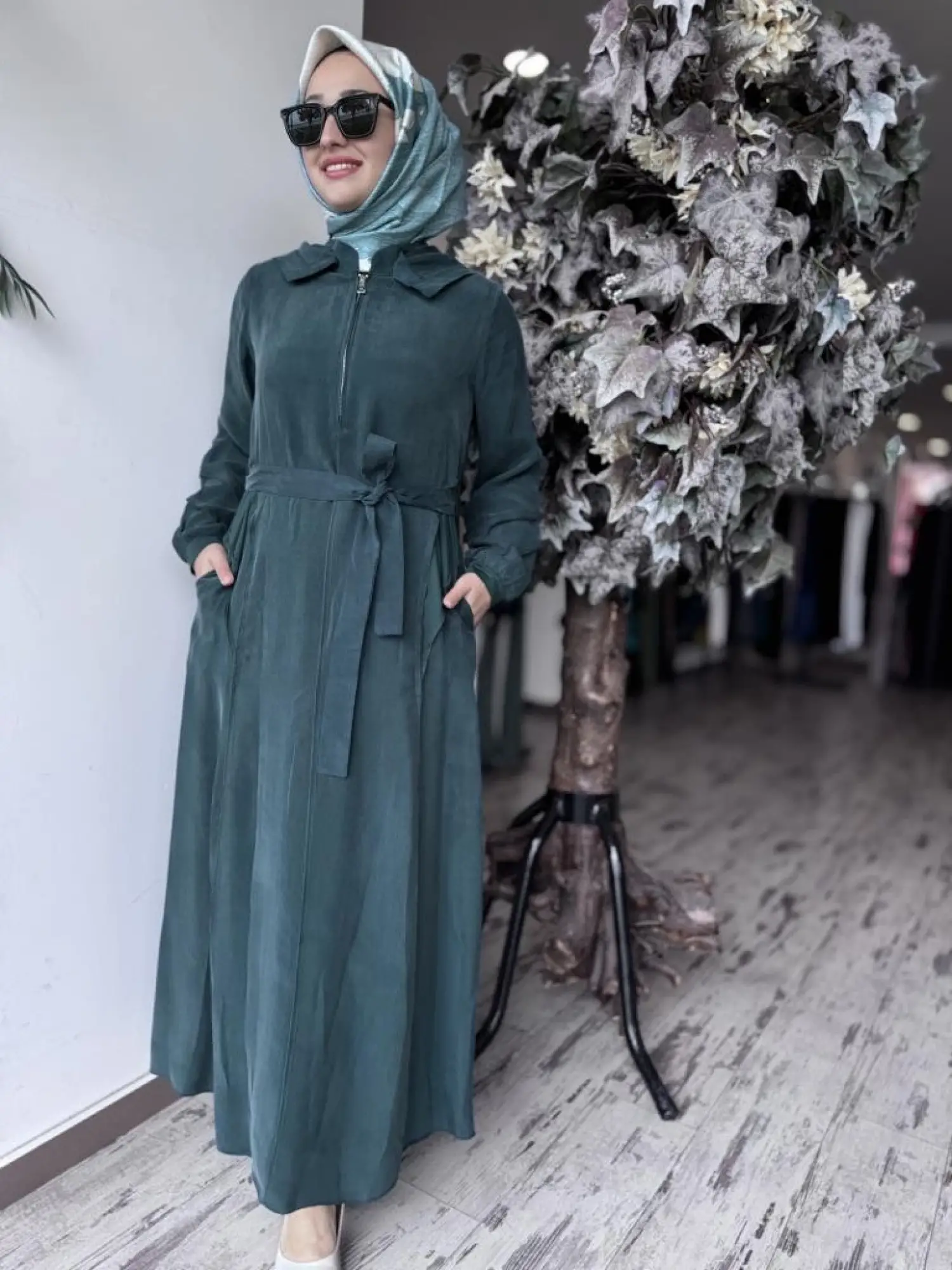 Misswhence Kapüşonlu Cupra İpek Elbise 37811