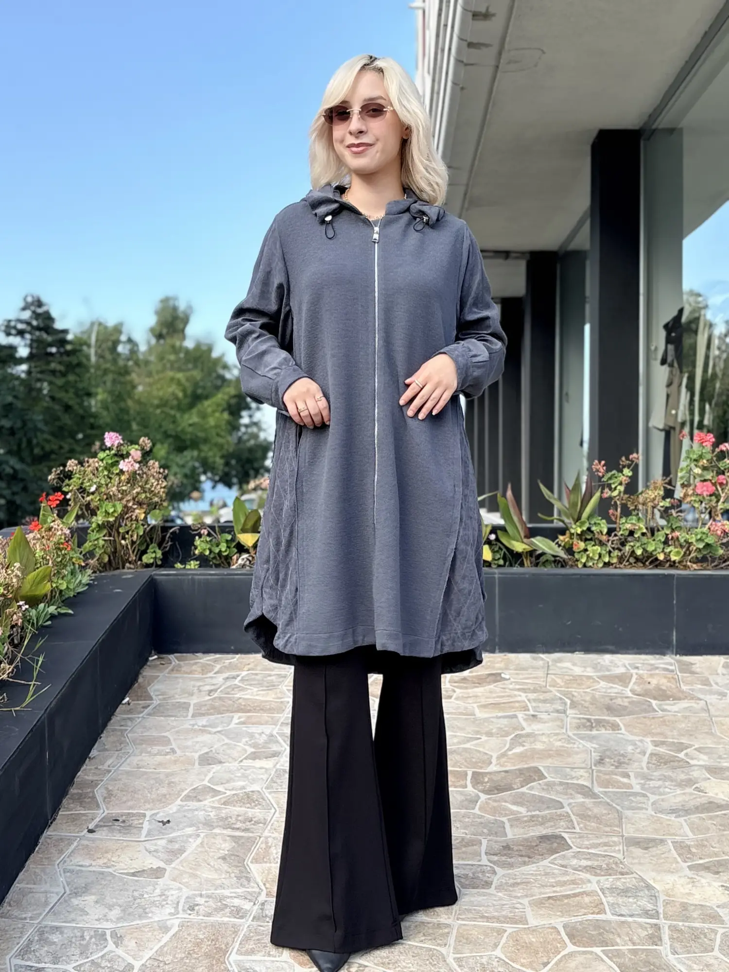 Misswhence Kapüşonlu Nevür Detaylı Kumlu Örme Kap 40401