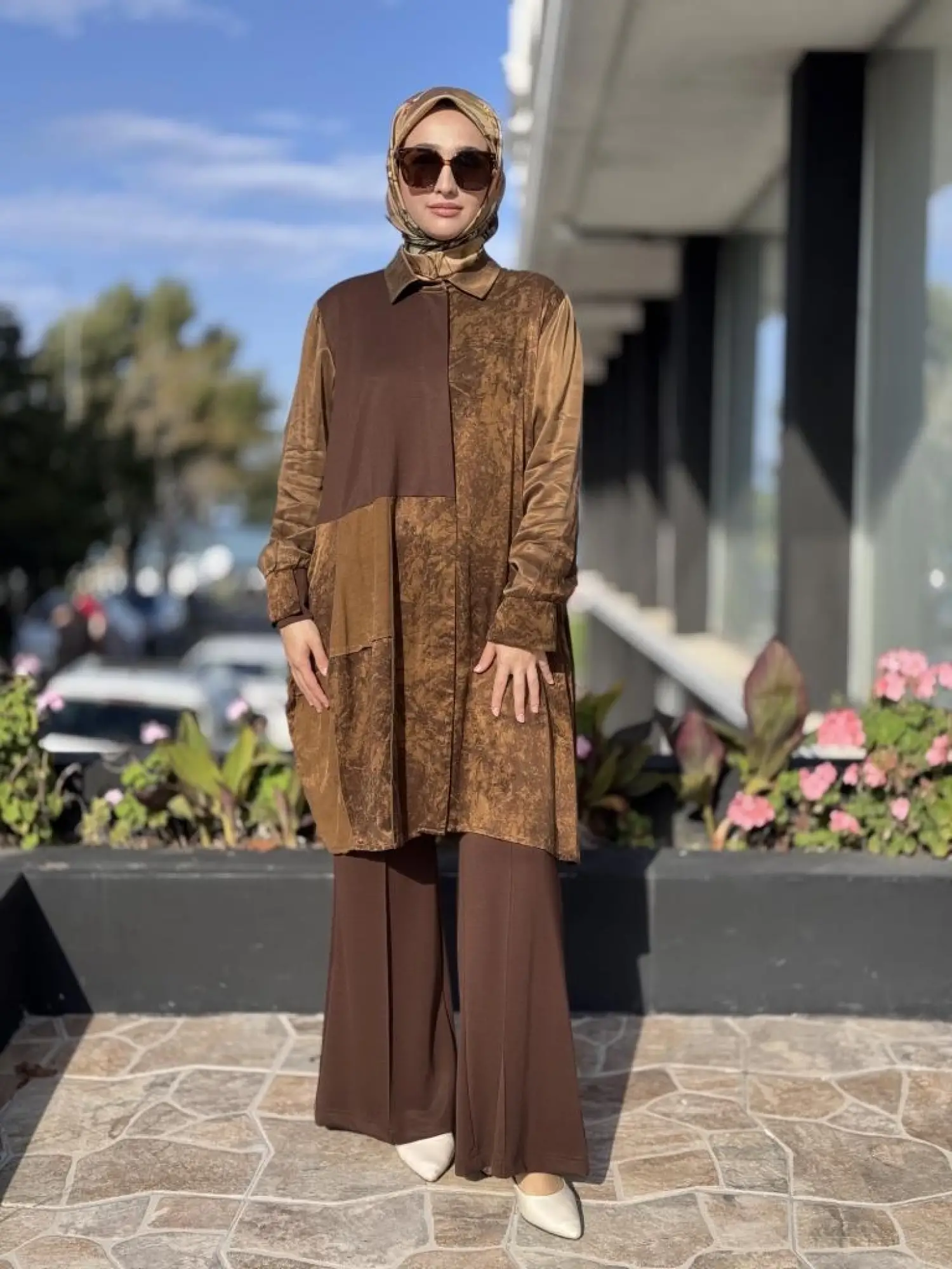 Misswhence Kendinden Desenli Viscon Parça Detaylı İpek Gömlek 38303