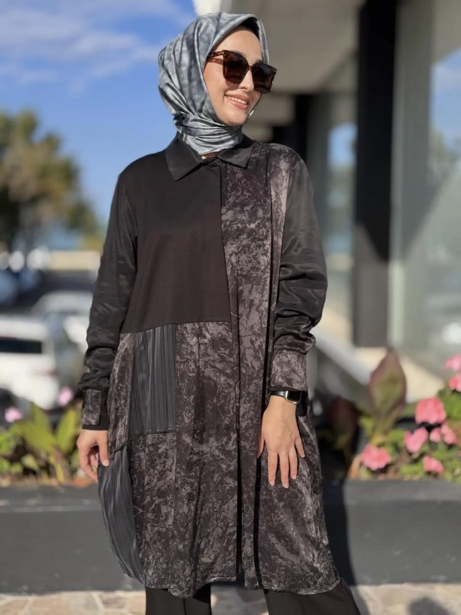 Misswhence Kendinden Desenli Viscon Parça Detaylı İpek Gömlek 38303