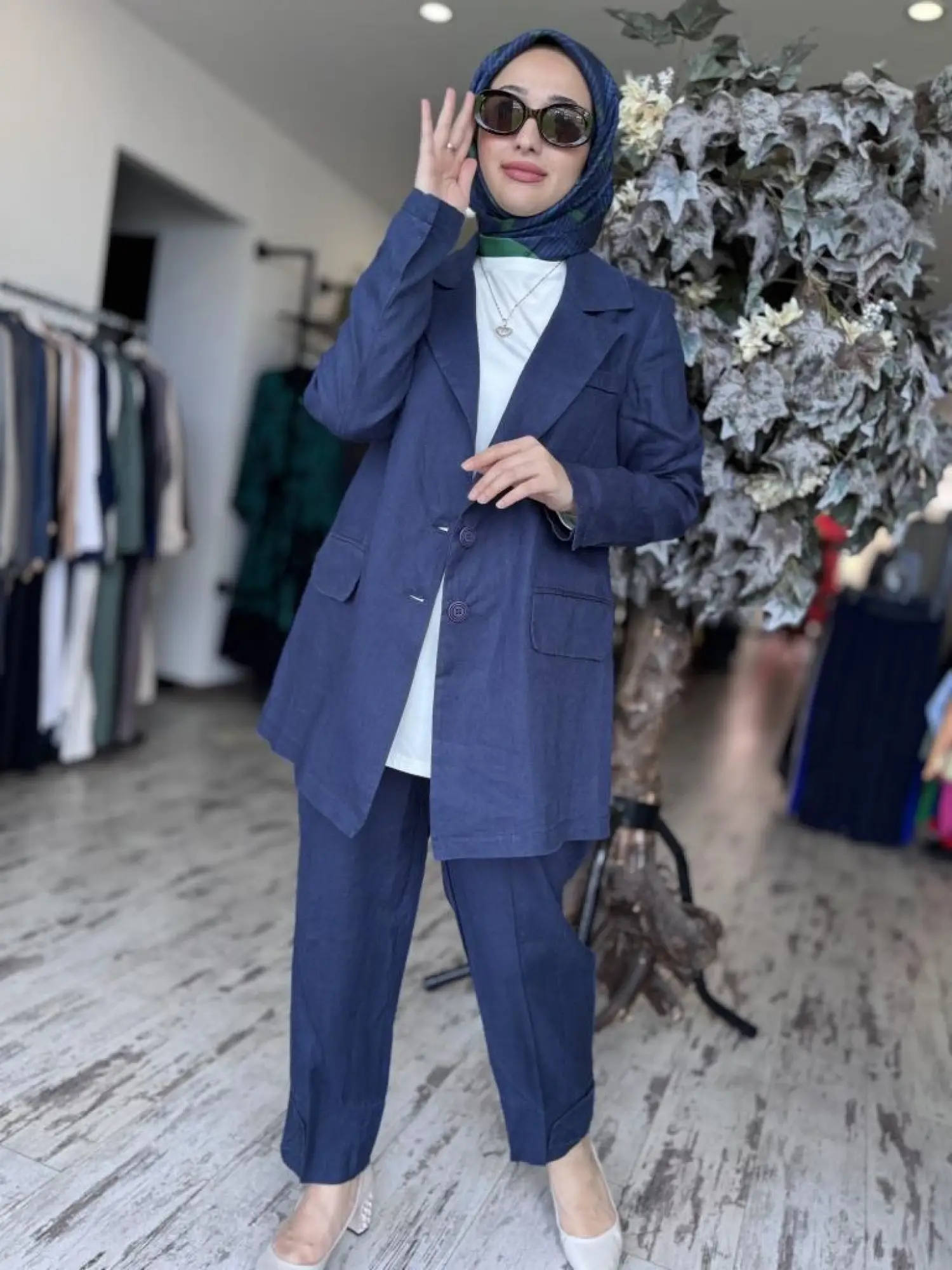 Misswhence Keten Kruvaze Ceket Pantolon Takım 37207