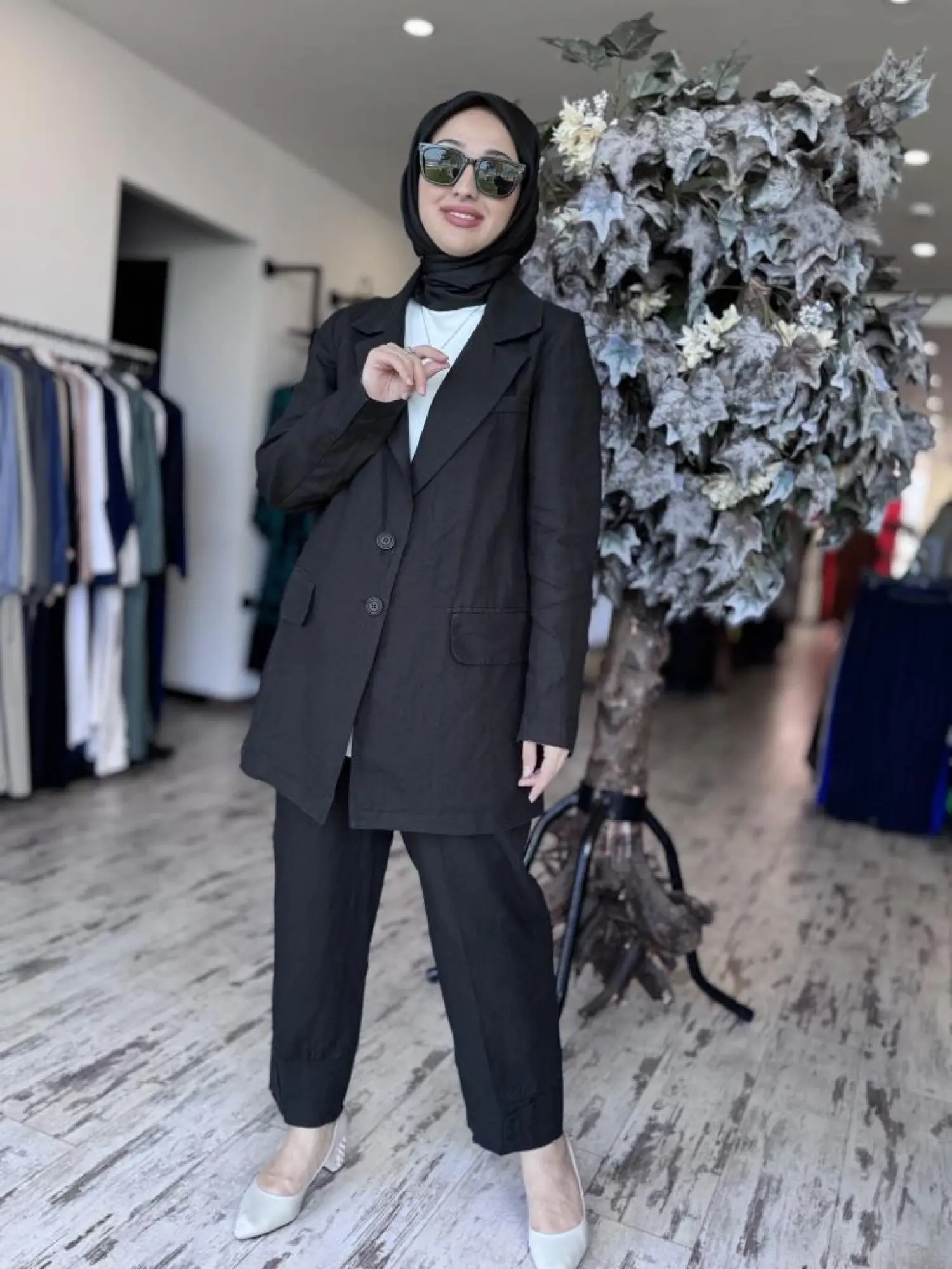 Misswhence Keten Kruvaze Ceket Pantolon Takım 37207