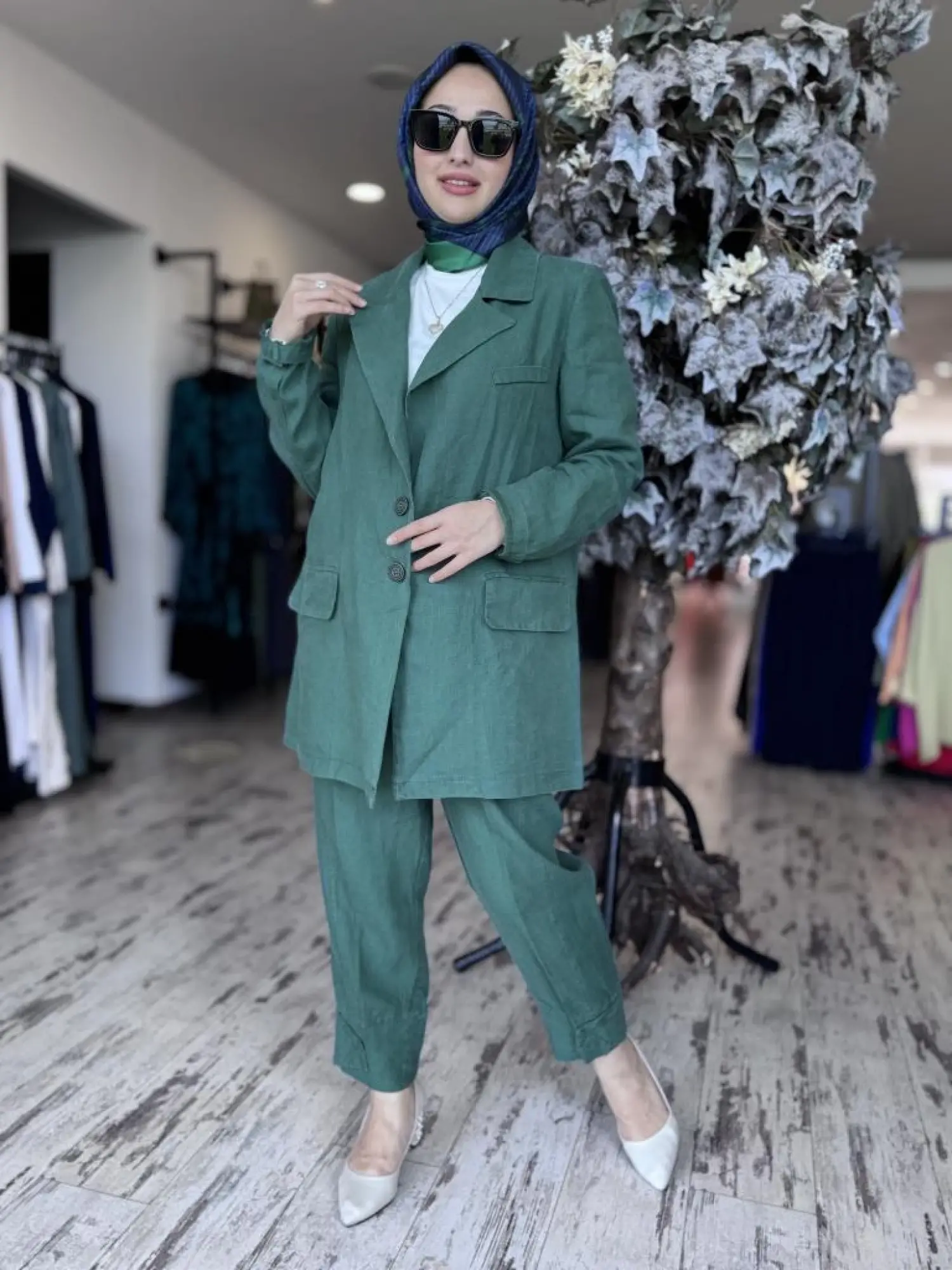 Misswhence Keten Kruvaze Ceket Pantolon Takım 37207