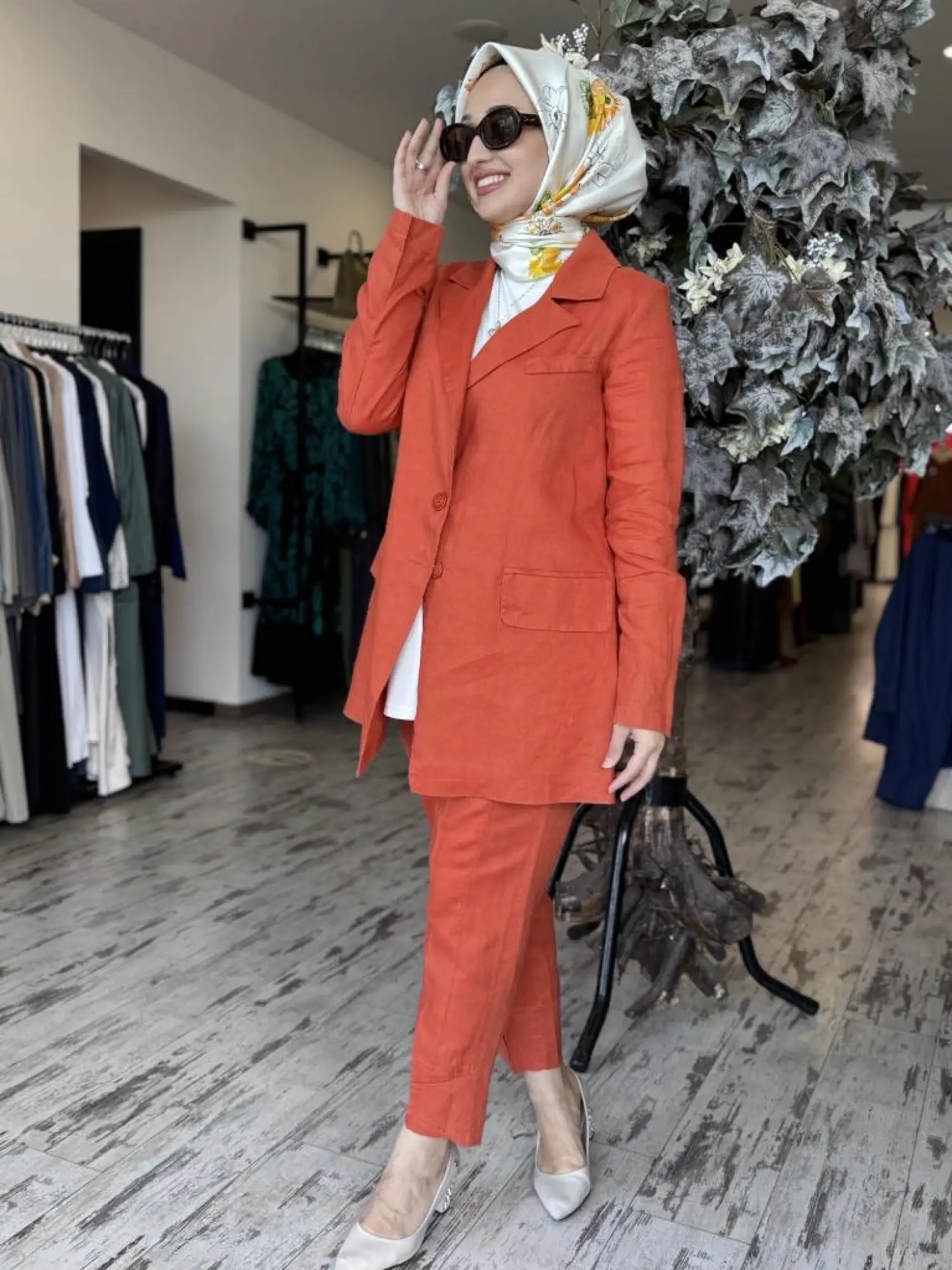 Misswhence Keten Kruvaze Ceket Pantolon Takım 37207