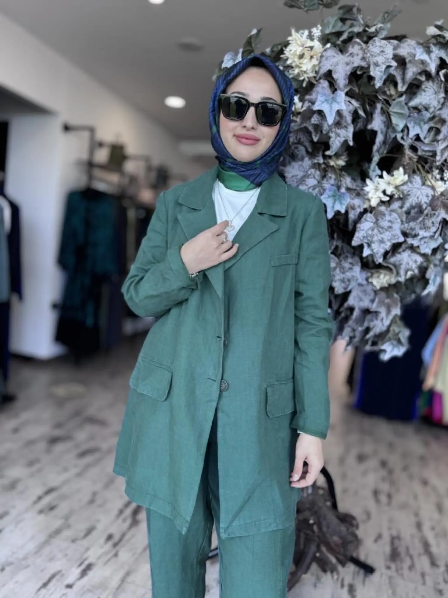 Misswhence Keten Kruvaze Ceket Pantolon Takım 37207