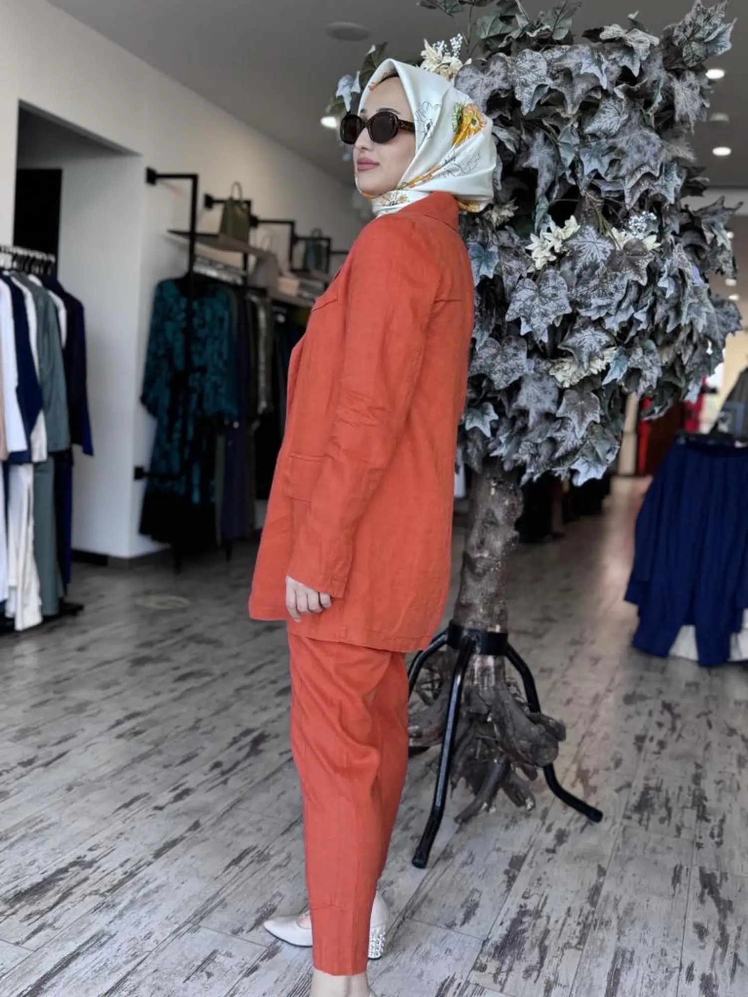 Misswhence Keten Kruvaze Ceket Pantolon Takım 37207