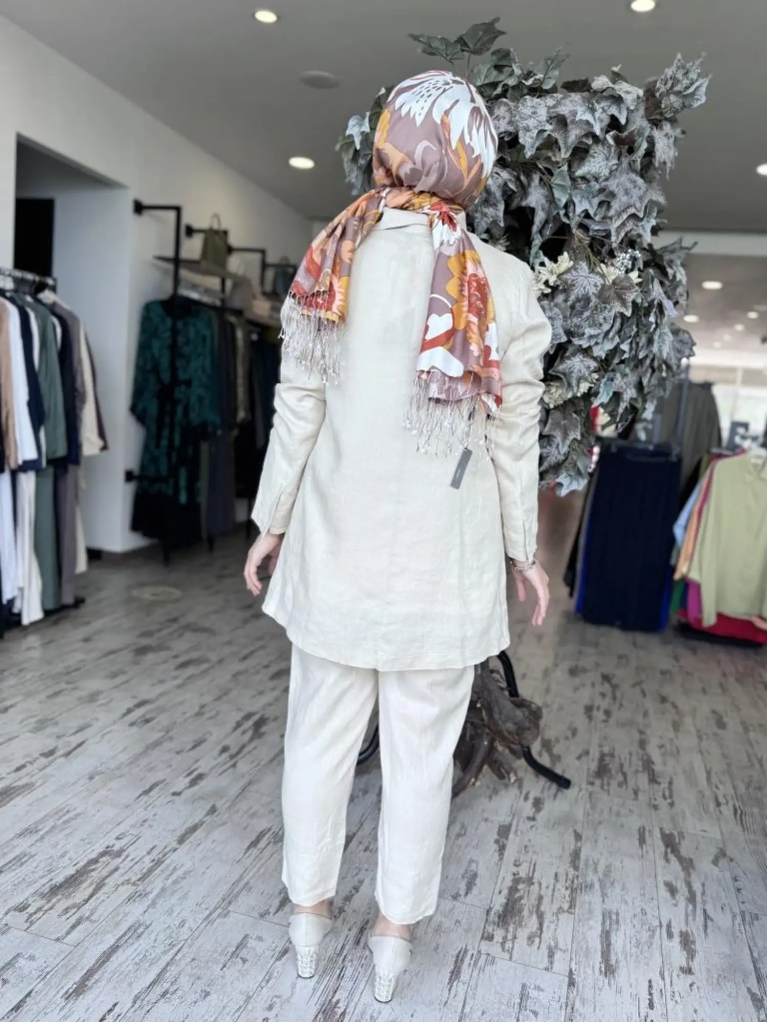 Misswhence Keten Kruvaze Ceket Pantolon Takım 37207