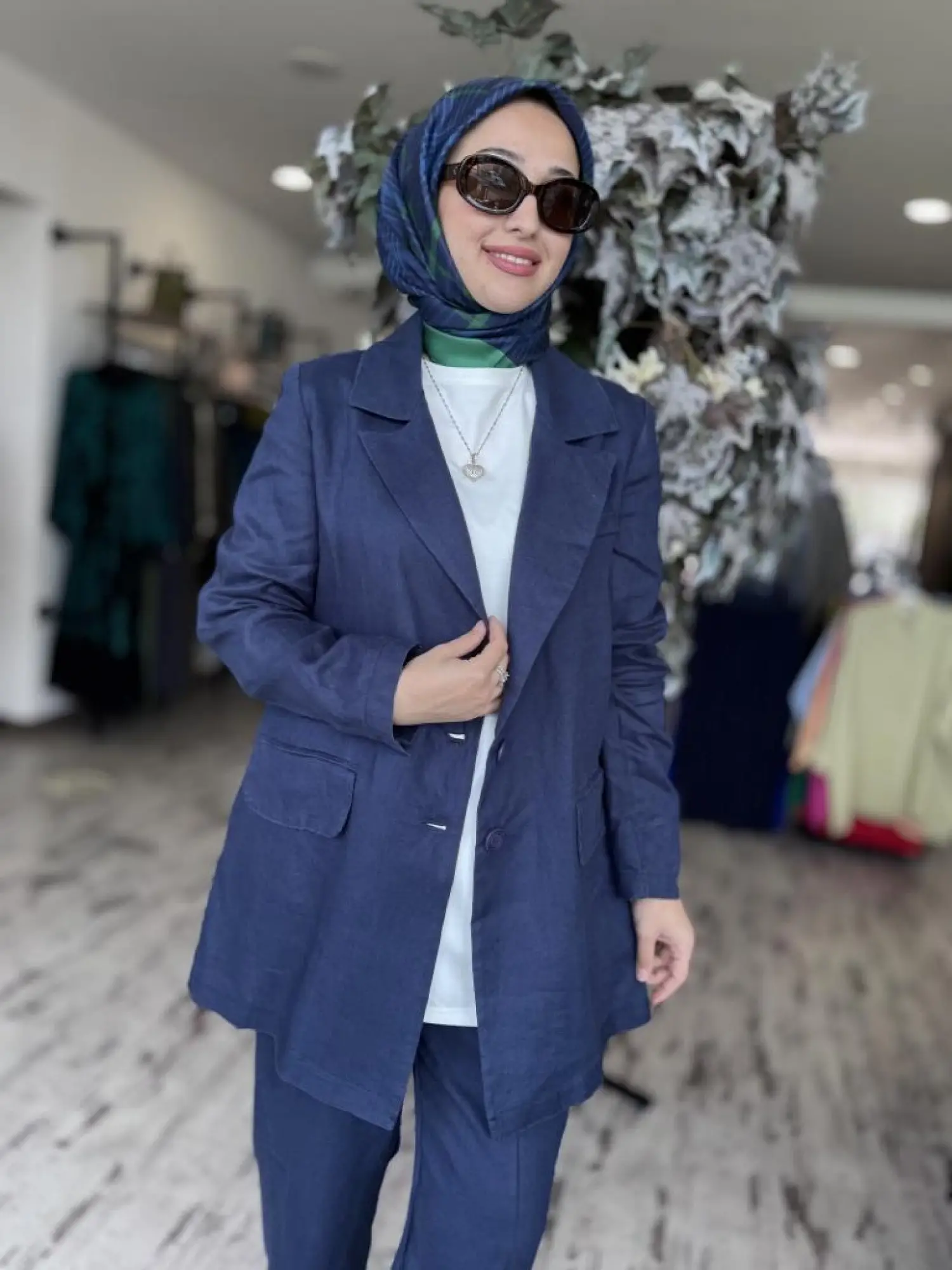 Misswhence Keten Kruvaze Ceket Pantolon Takım 37207