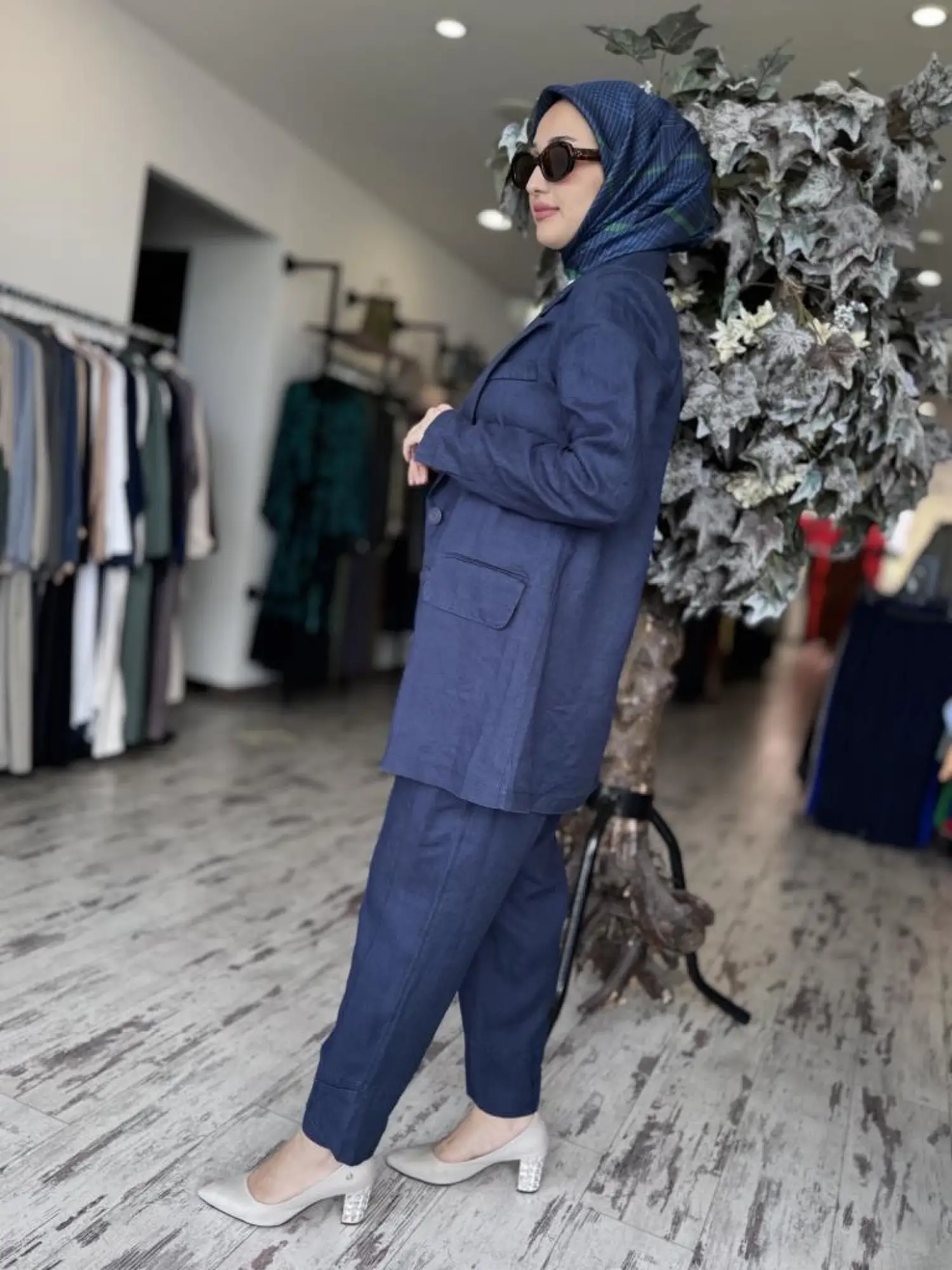 Misswhence Keten Kruvaze Ceket Pantolon Takım 37207