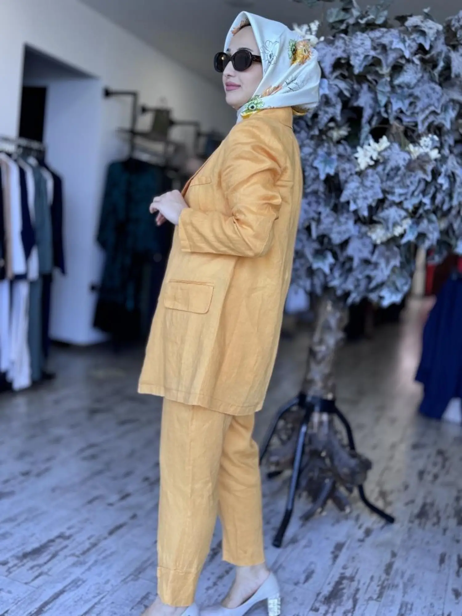 Misswhence Keten Kruvaze Ceket Pantolon Takım 37207