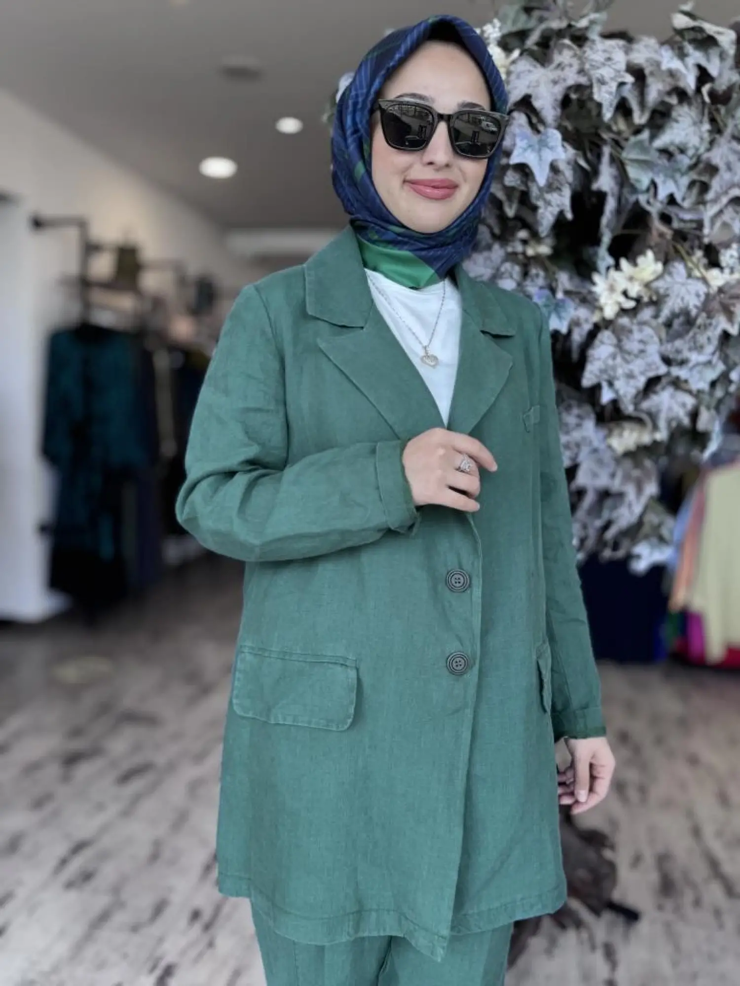 Misswhence Keten Kruvaze Ceket Pantolon Takım 37207