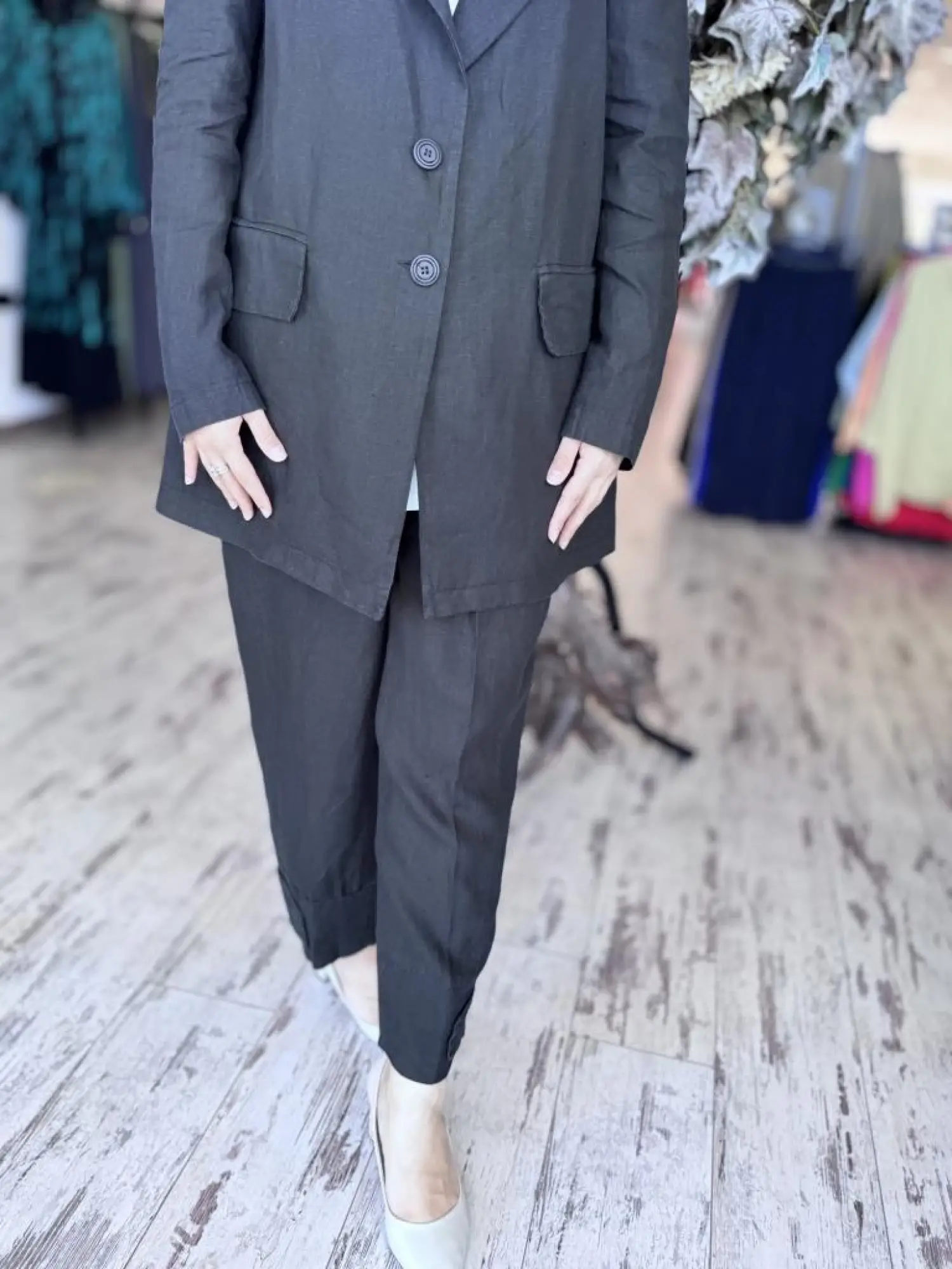 Misswhence Keten Kruvaze Ceket Pantolon Takım 37207