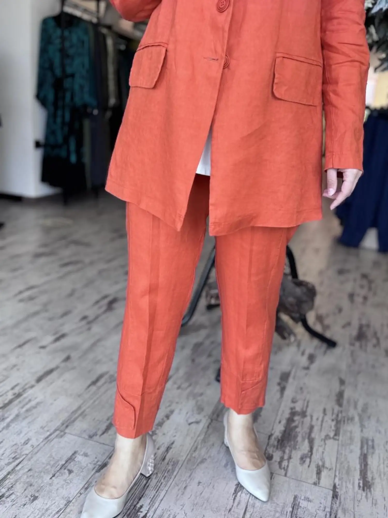 Misswhence Keten Kruvaze Ceket Pantolon Takım 37207