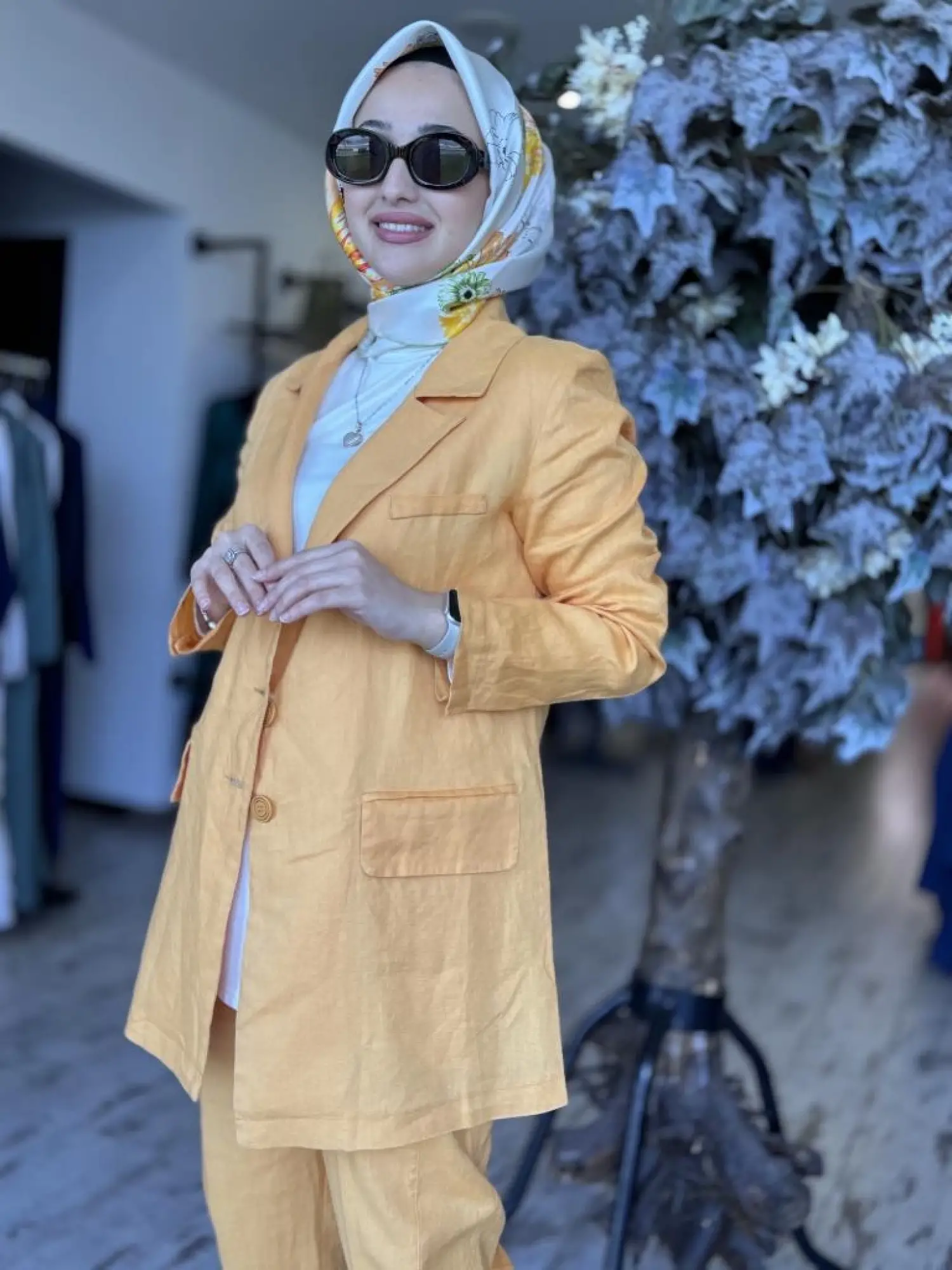 Misswhence Keten Kruvaze Ceket Pantolon Takım 37207