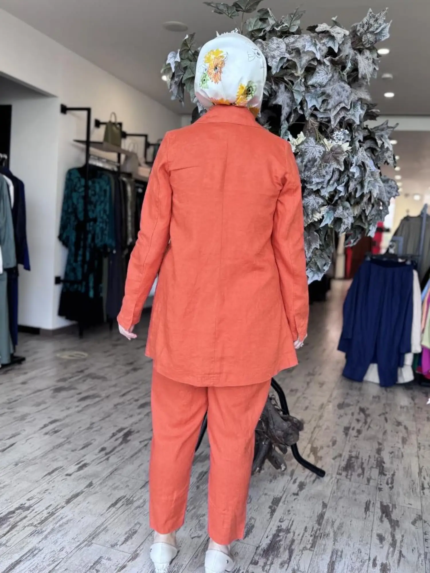 Misswhence Keten Kruvaze Ceket Pantolon Takım 37207