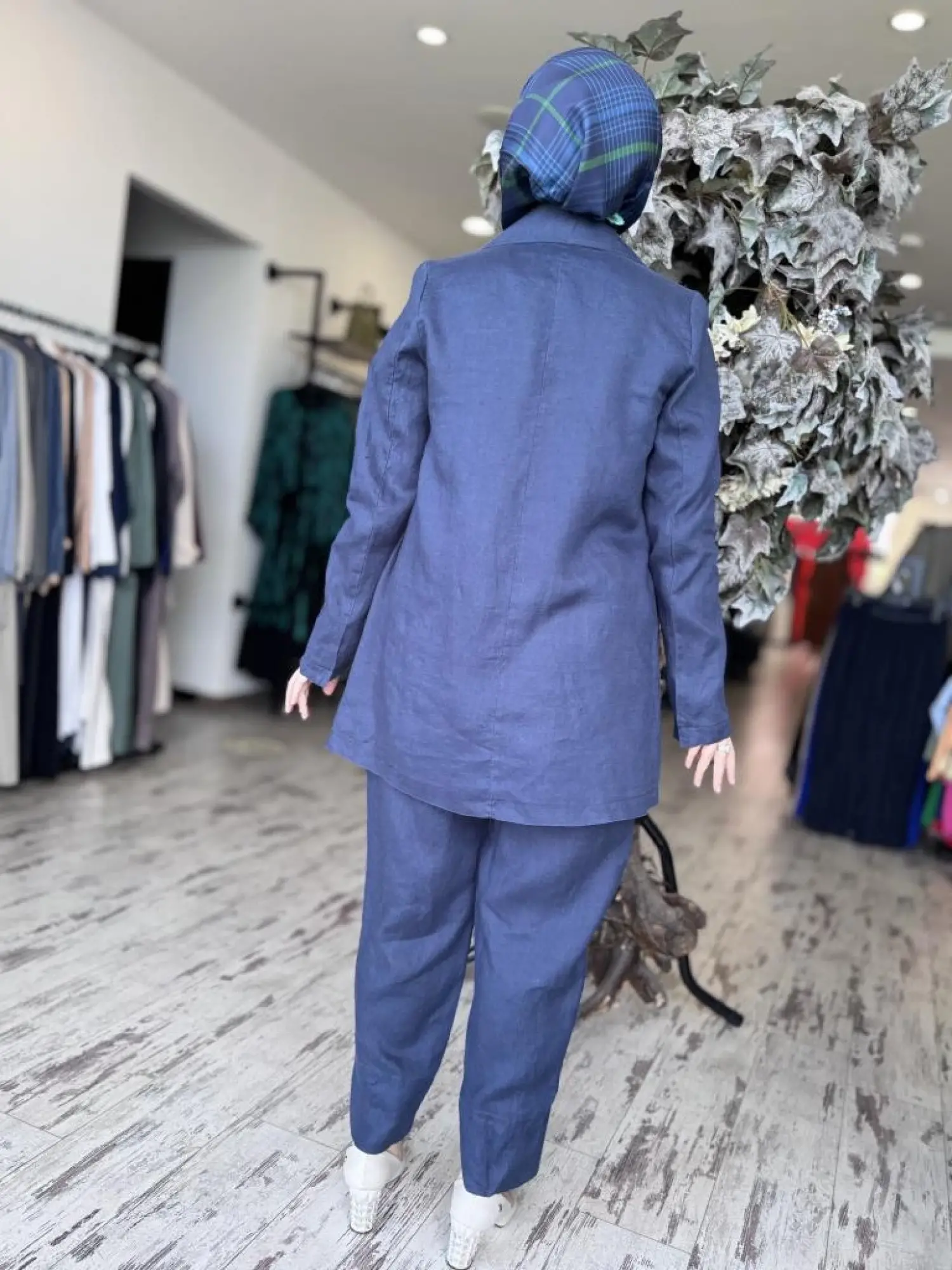 Misswhence Keten Kruvaze Ceket Pantolon Takım 37207