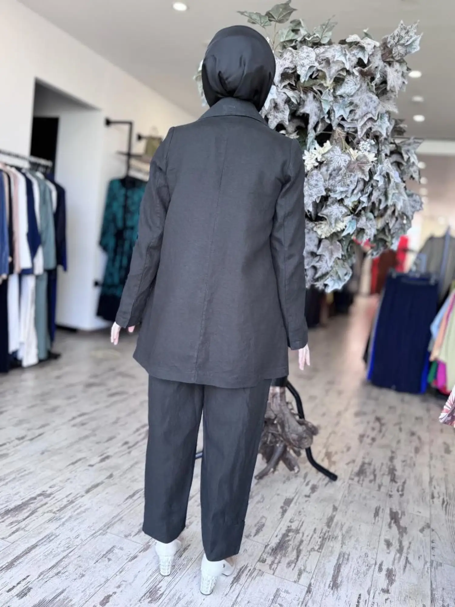 Misswhence Keten Kruvaze Ceket Pantolon Takım 37207