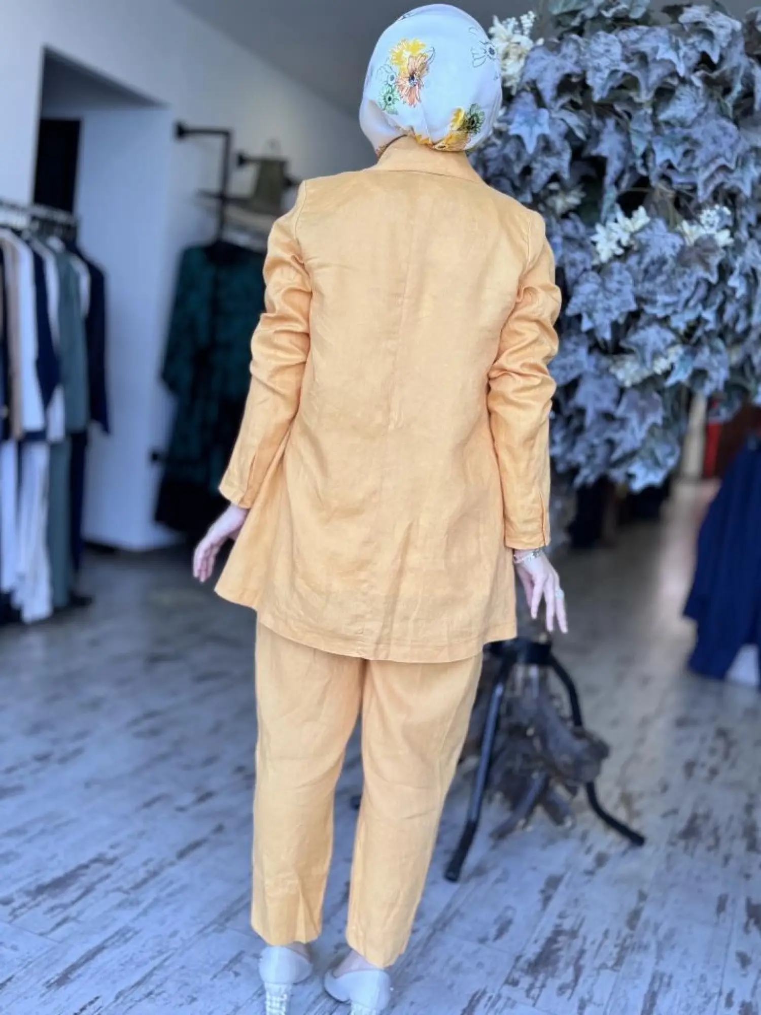 Misswhence Keten Kruvaze Ceket Pantolon Takım 37207