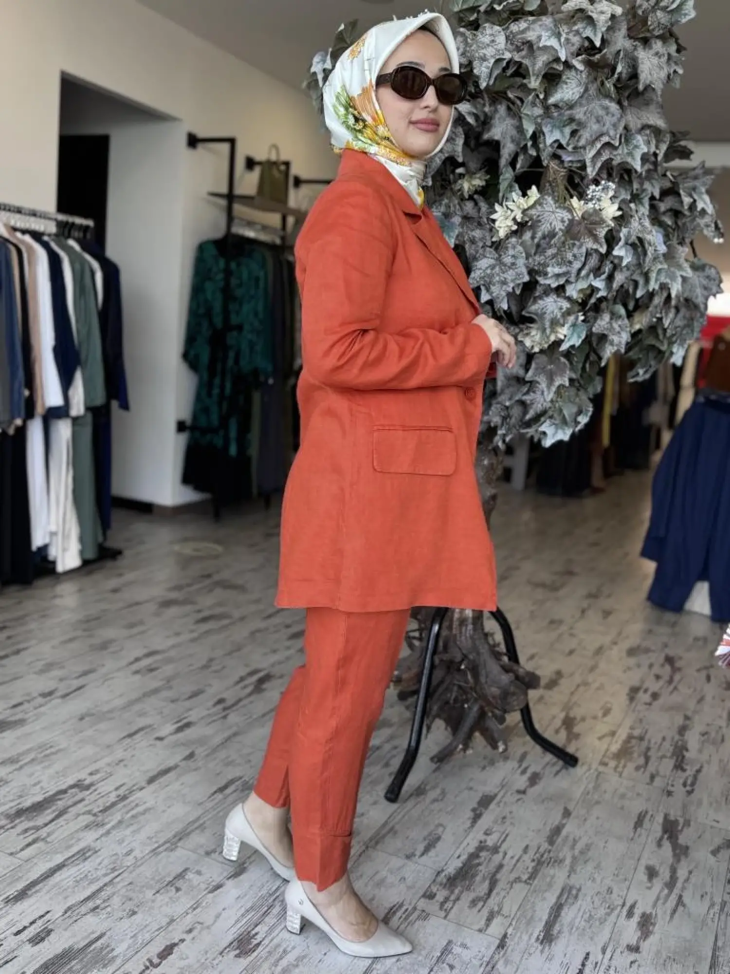 Misswhence Keten Kruvaze Ceket Pantolon Takım 37207