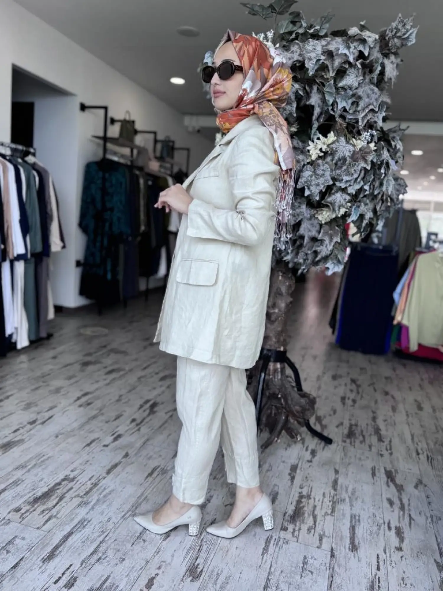 Misswhence Keten Kruvaze Ceket Pantolon Takım 37207