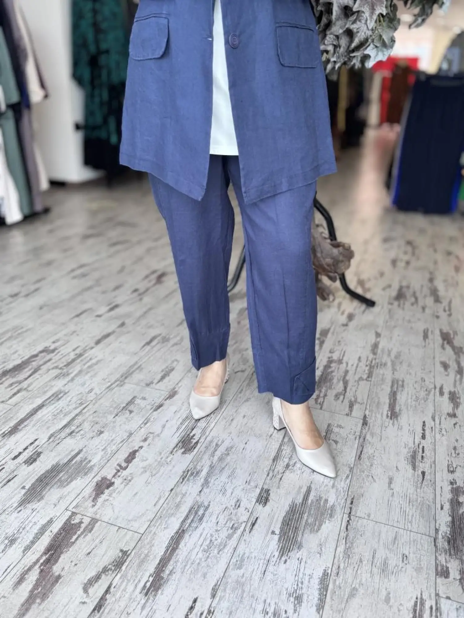 Misswhence Keten Kruvaze Ceket Pantolon Takım 37207