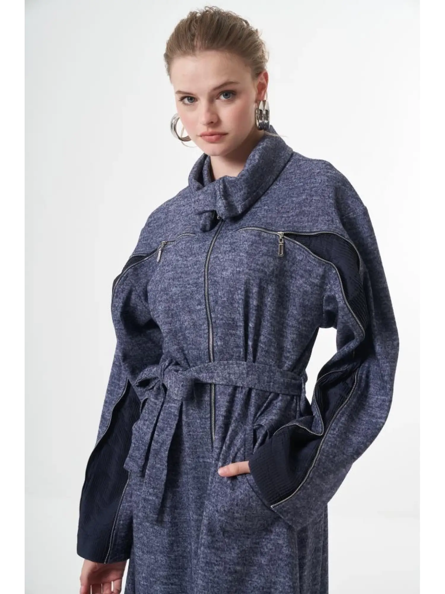 Misswhence Kol/Gögüs Drape ve Fermuar Detaylı Pardesü 38505