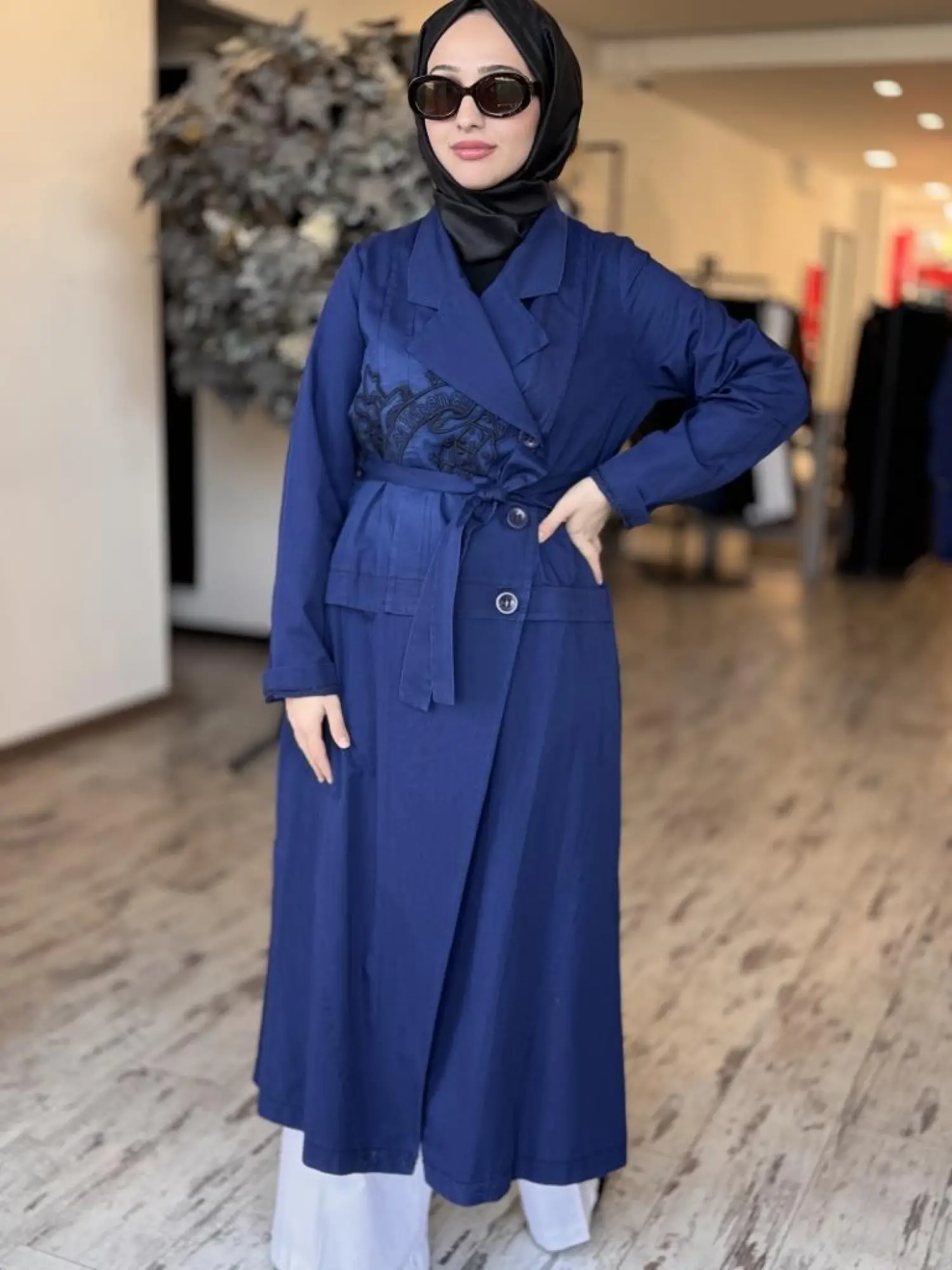 Misswhence Nakış Detaylı Kruvaze Tencel Denim Pardesü 37501