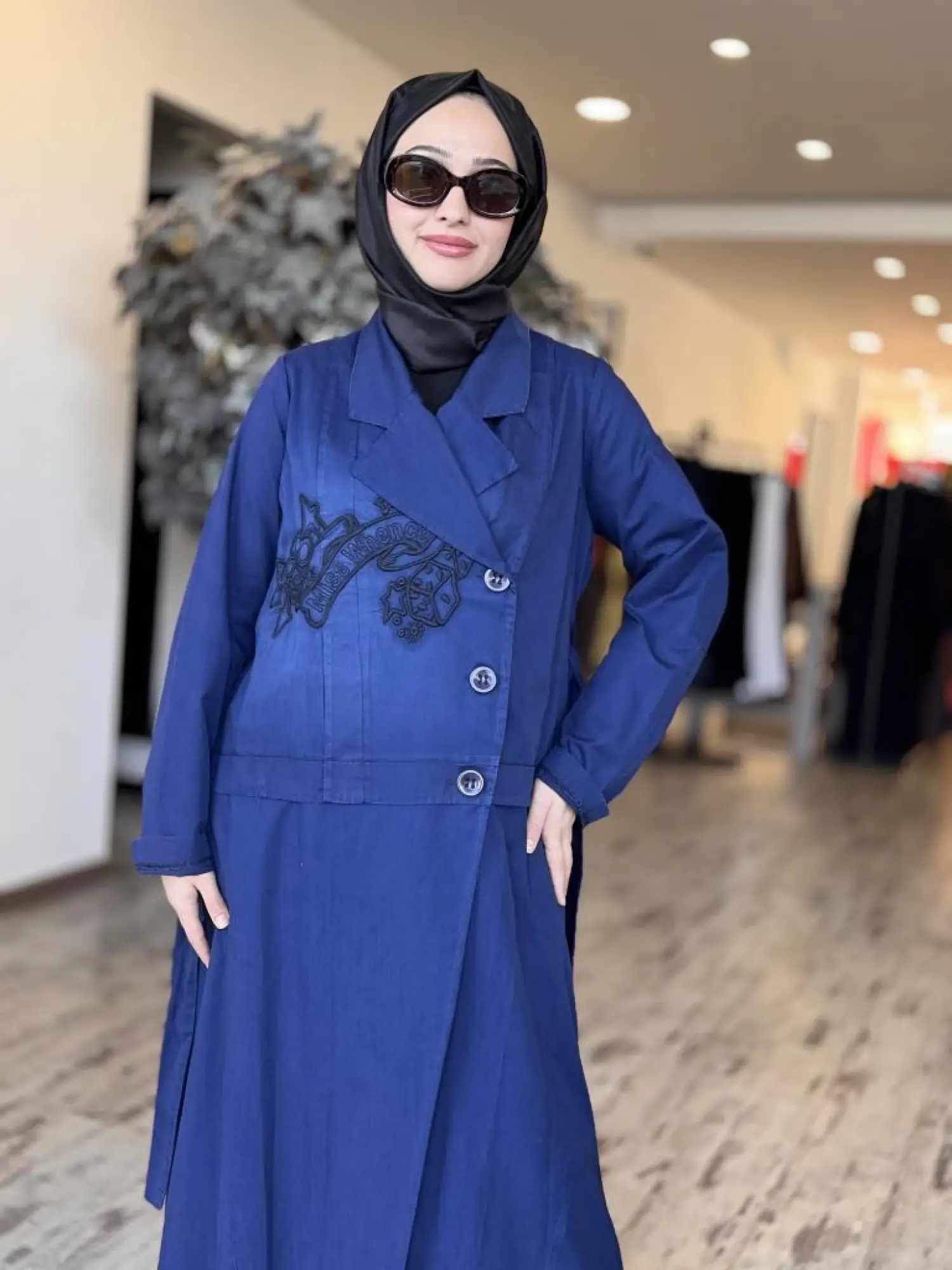 Misswhence Nakış Detaylı Kruvaze Tencel Denim Pardesü 37501