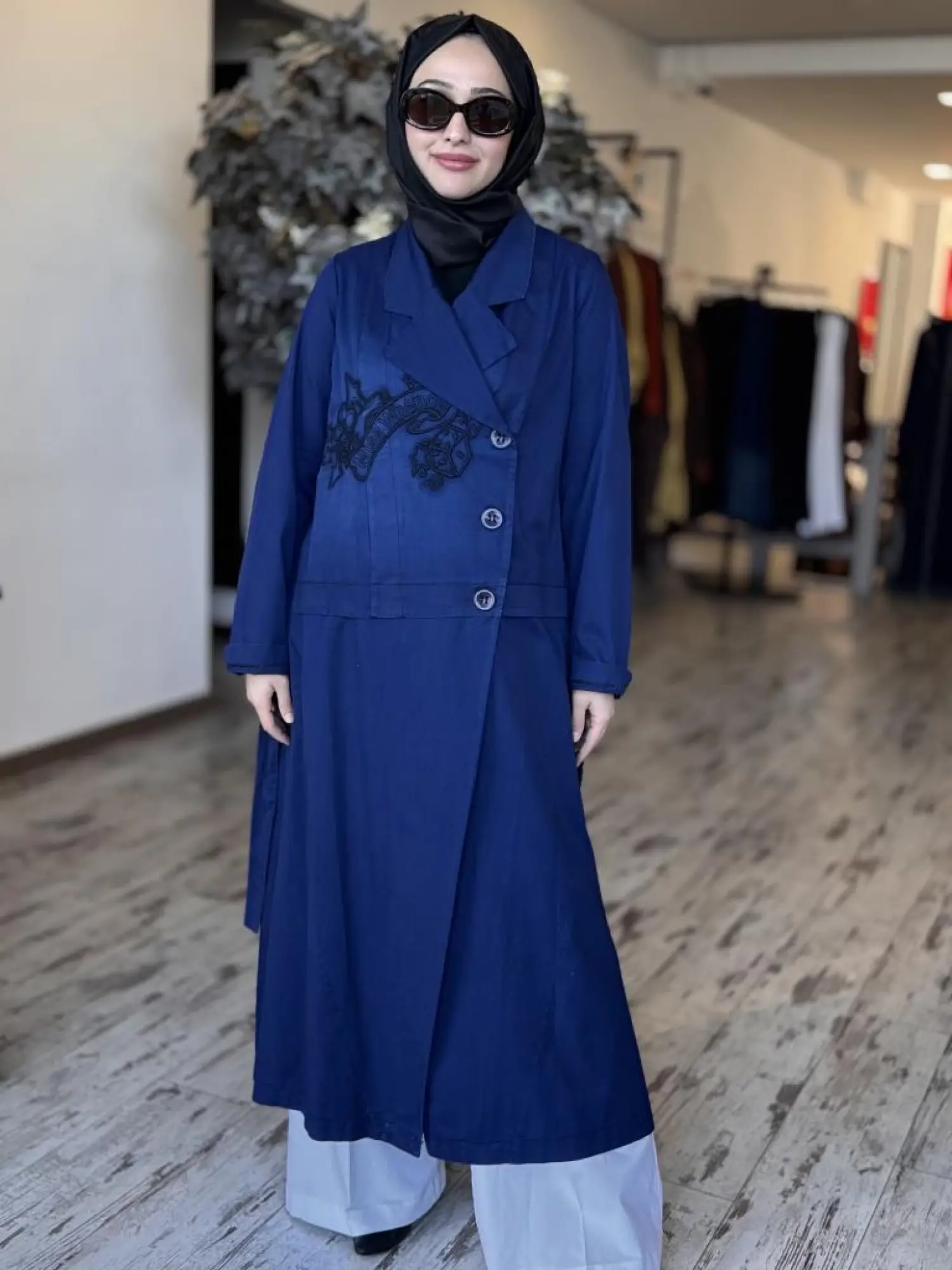 Misswhence Nakış Detaylı Kruvaze Tencel Denim Pardesü 37501