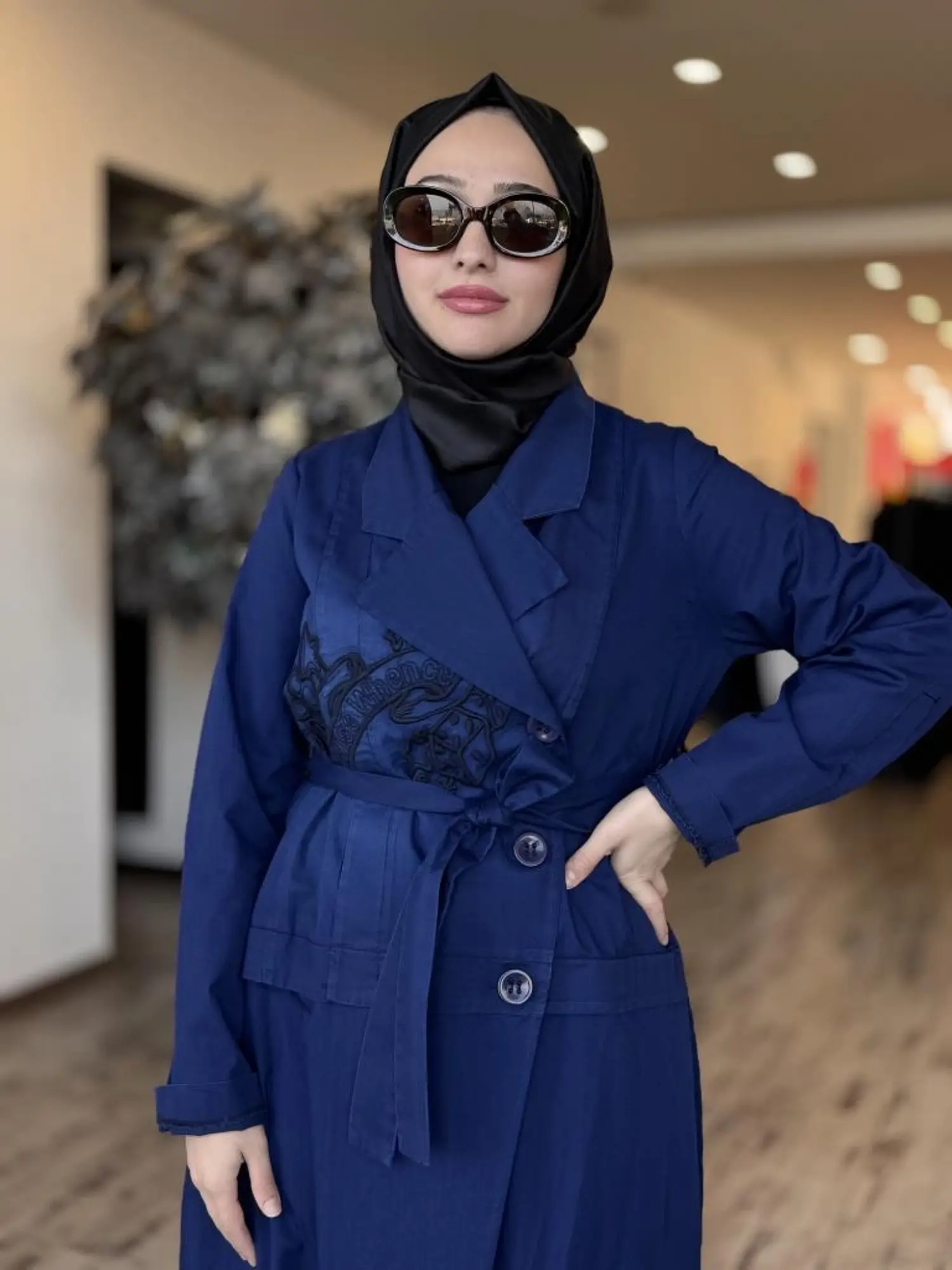 Misswhence Nakış Detaylı Kruvaze Tencel Denim Pardesü 37501