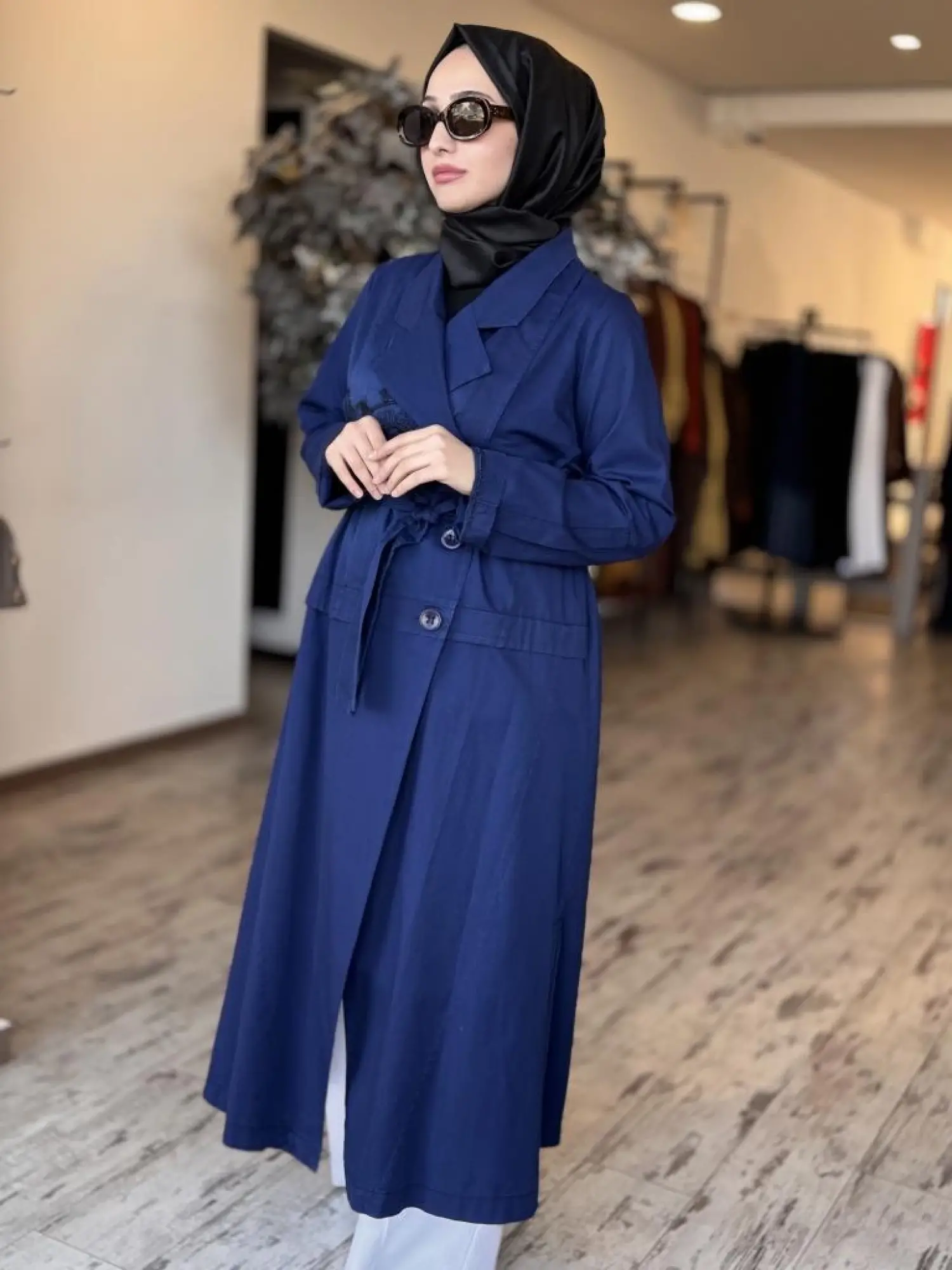 Misswhence Nakış Detaylı Kruvaze Tencel Denim Pardesü 37501