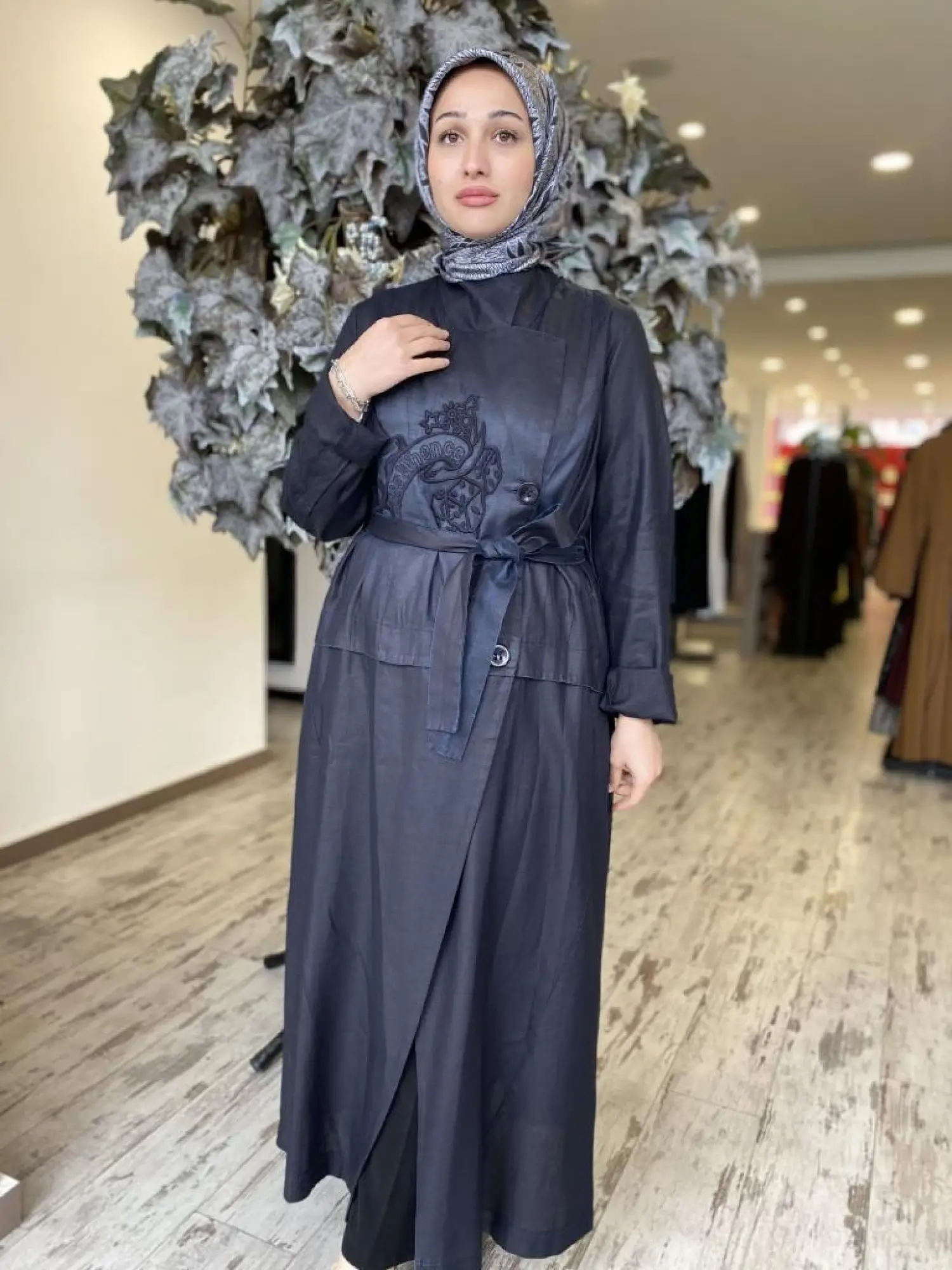 Misswhence Nakış Detaylı Kruvaze Tencel Viscon Pardesü 37501P