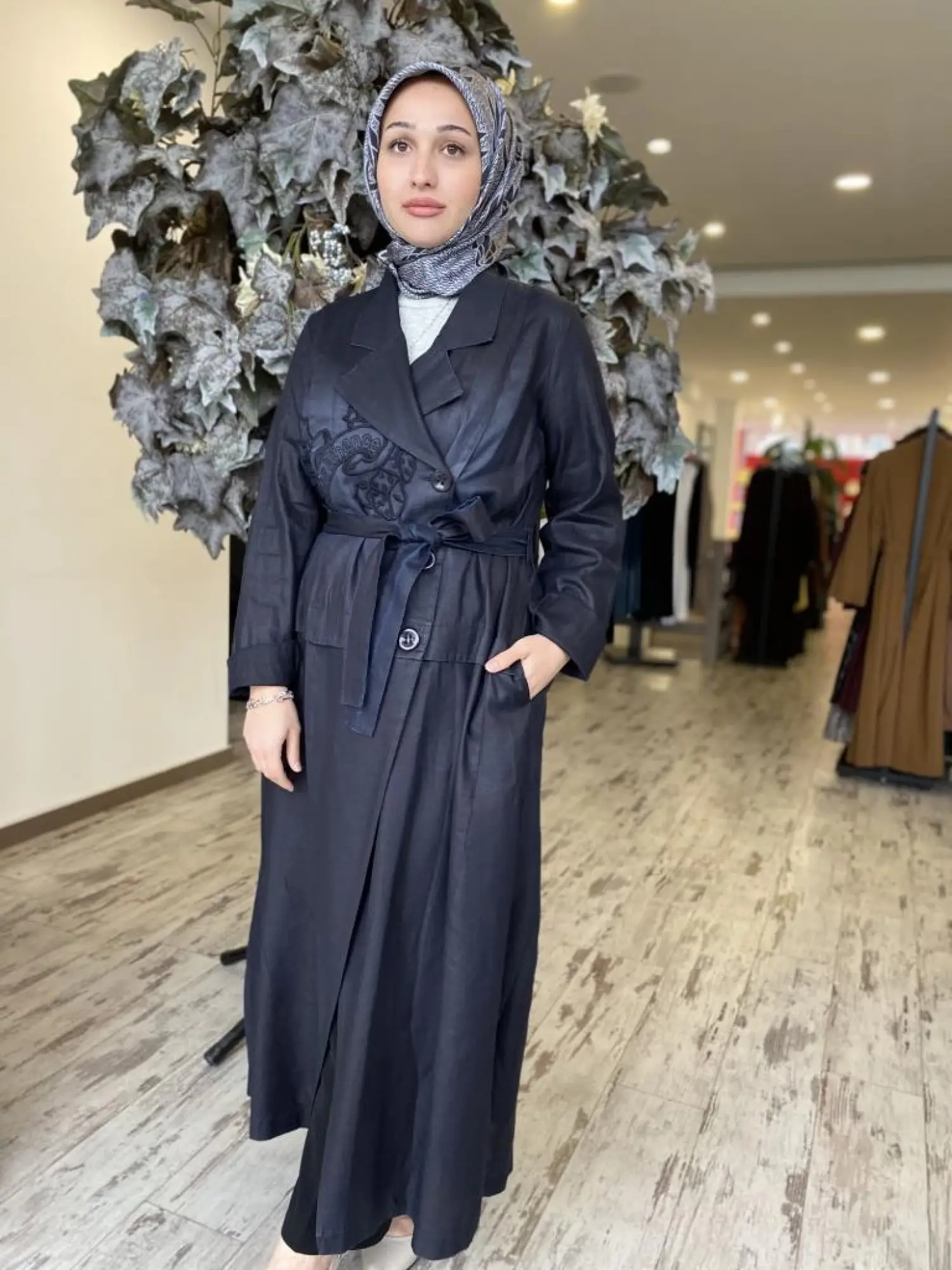 Misswhence Nakış Detaylı Kruvaze Tencel Viscon Pardesü 37501P