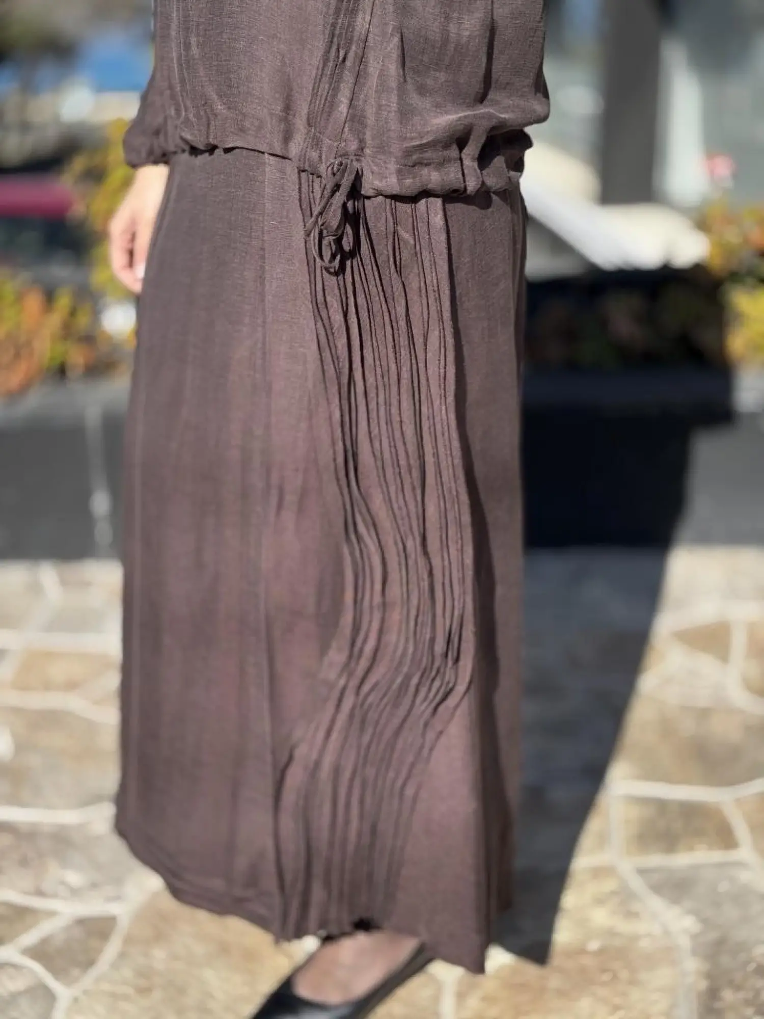 Misswhence Nervür Detaylı İpek Keten Bluz Etek Takım 37009