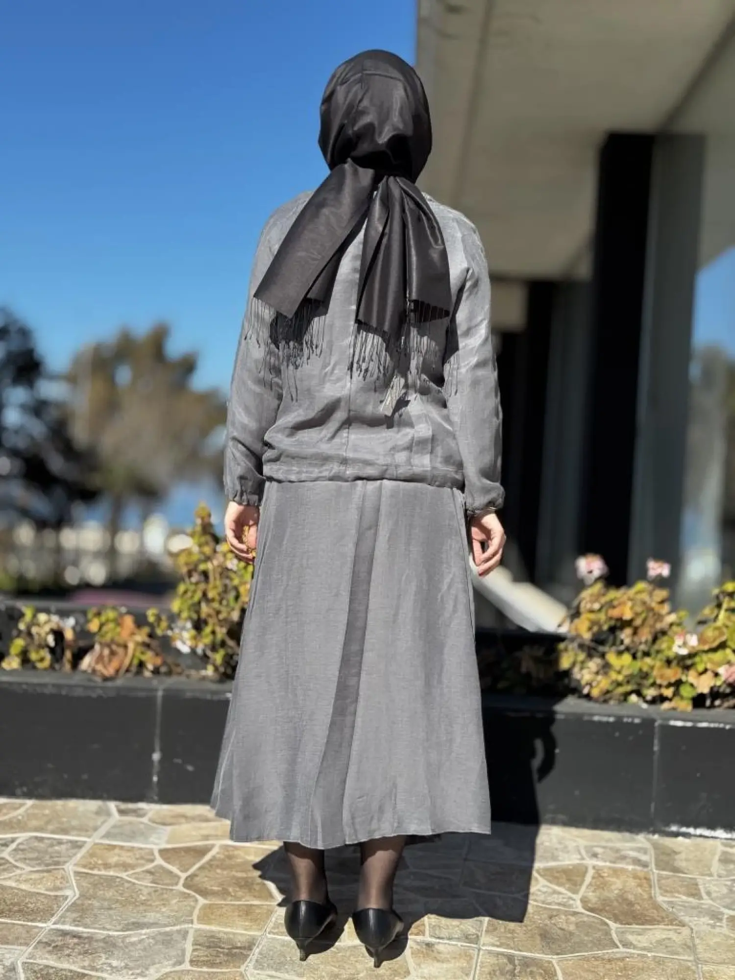 Misswhence Nervür Detaylı İpek Keten Bluz Etek Takım 37009